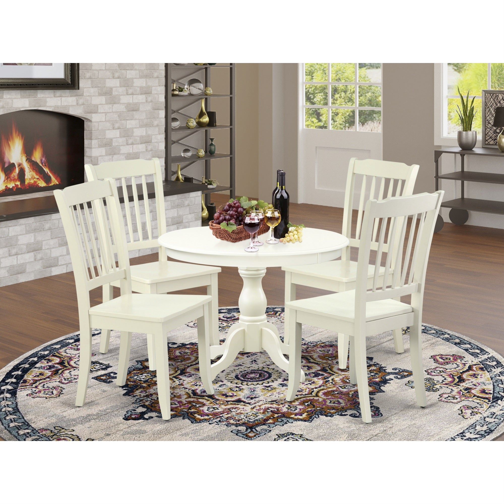 East West Furniture Hbda5-Lwh-W 5 Piece Modern Dining Table Set - Linen White Dinning Table And 4 Linen White Kitchen Chairs With Slatted Back - Linen White Finish