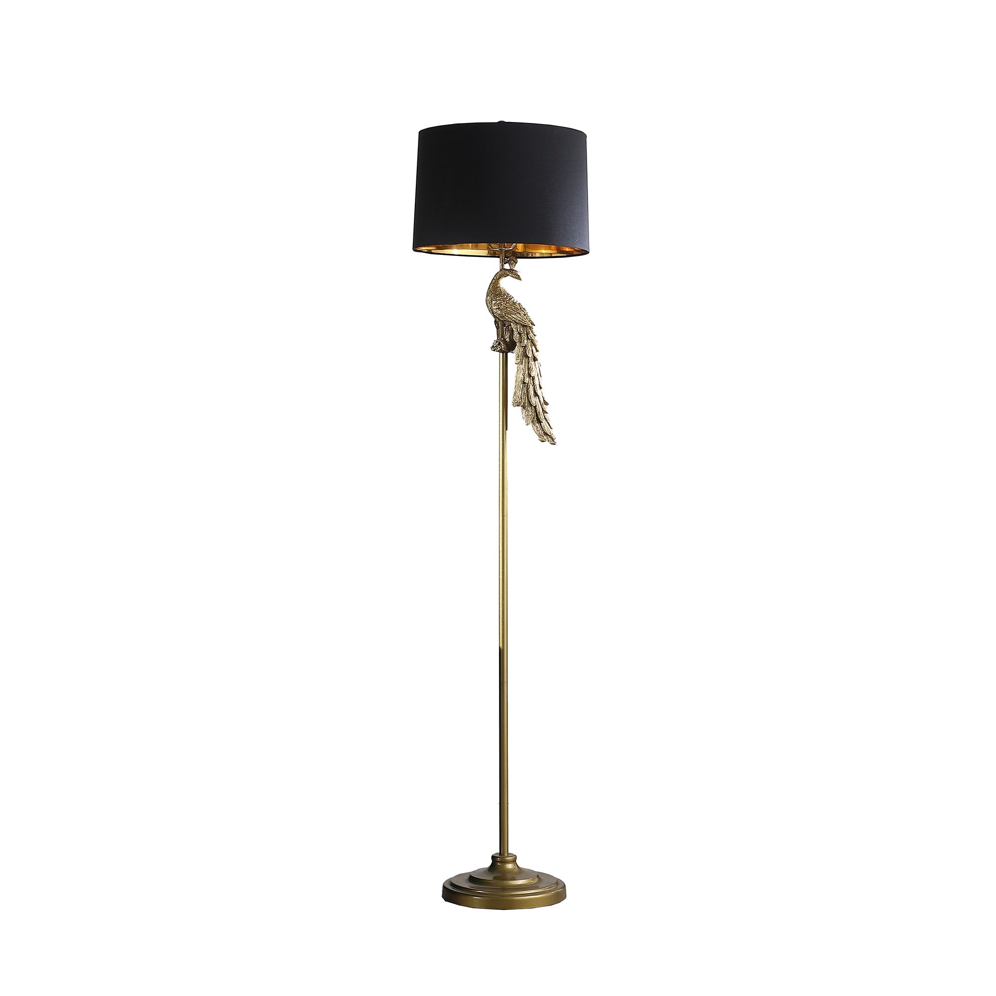 64.5″ In Modern Elegance Golden Peacock On A Pedestal Polyresin Floor Lamp