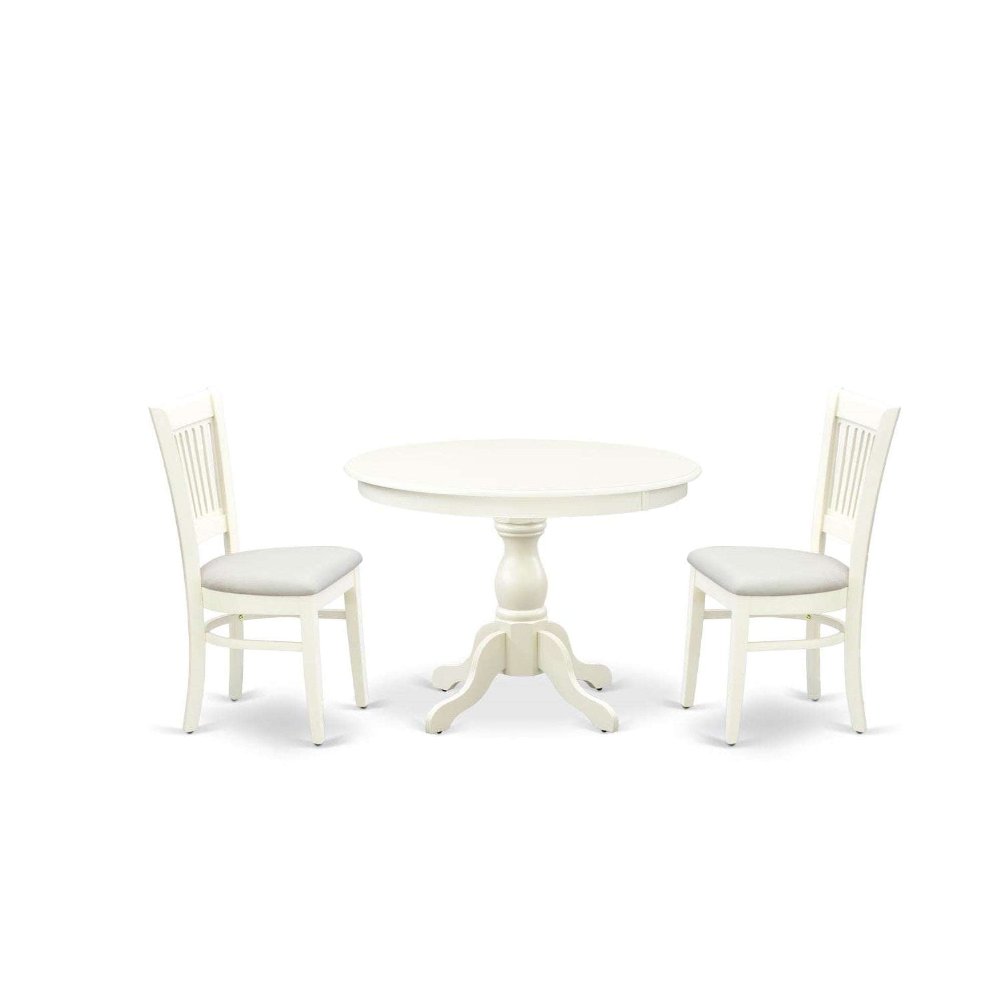 Casafoyer Hartland 3 Piece Set Contains A Round Dining Room Table With Pedestal And 2 Linen Fabric Upholstered Chairs, 42X42 Inch, Hbva3-Lwh-C
