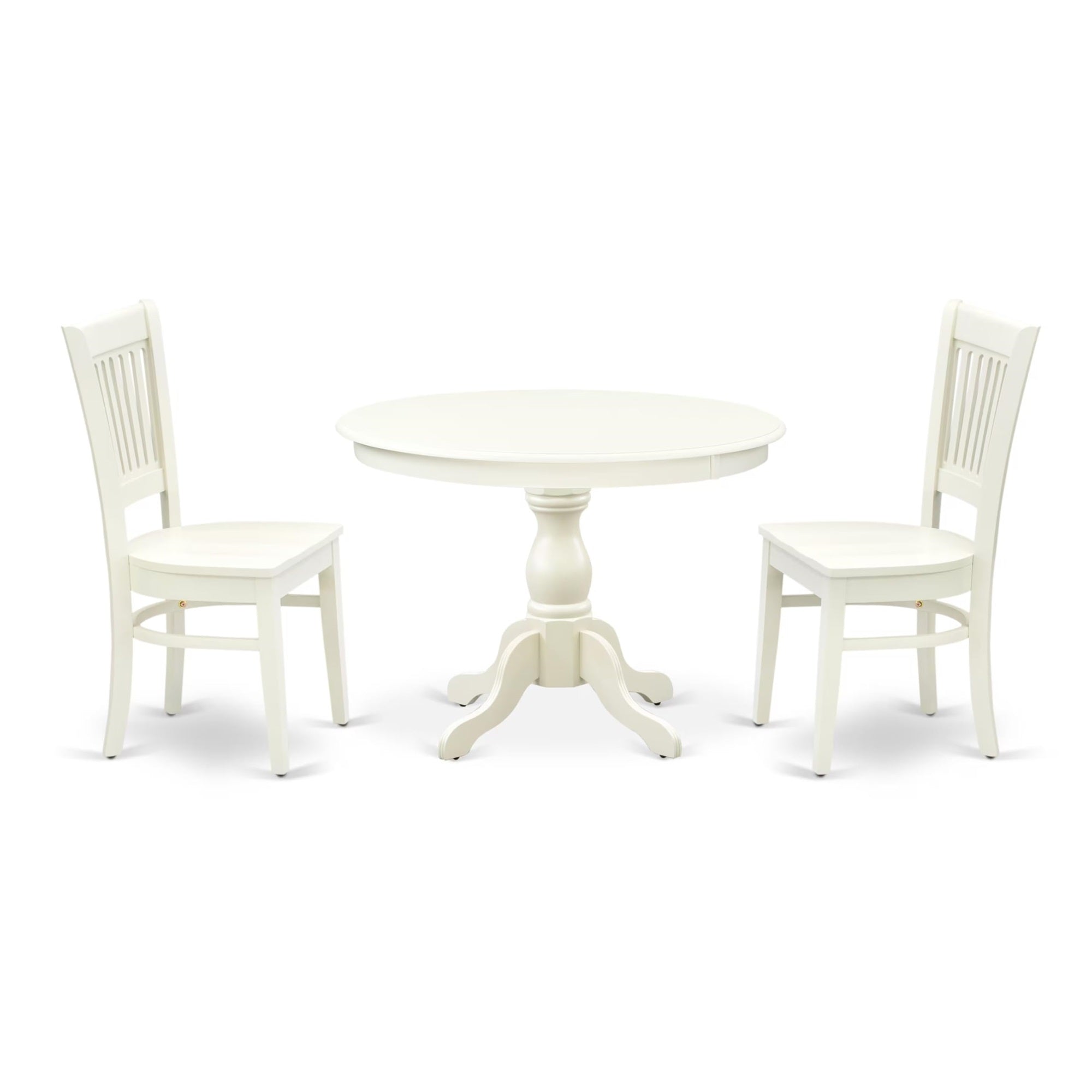 Casafoyer Hartland 3 Piece Room Furniture Set Contains A Round Dining Table With Pedestal And 2 Wood Seat Chairs, 42X42 Inch, Hbva3-Lwh-W