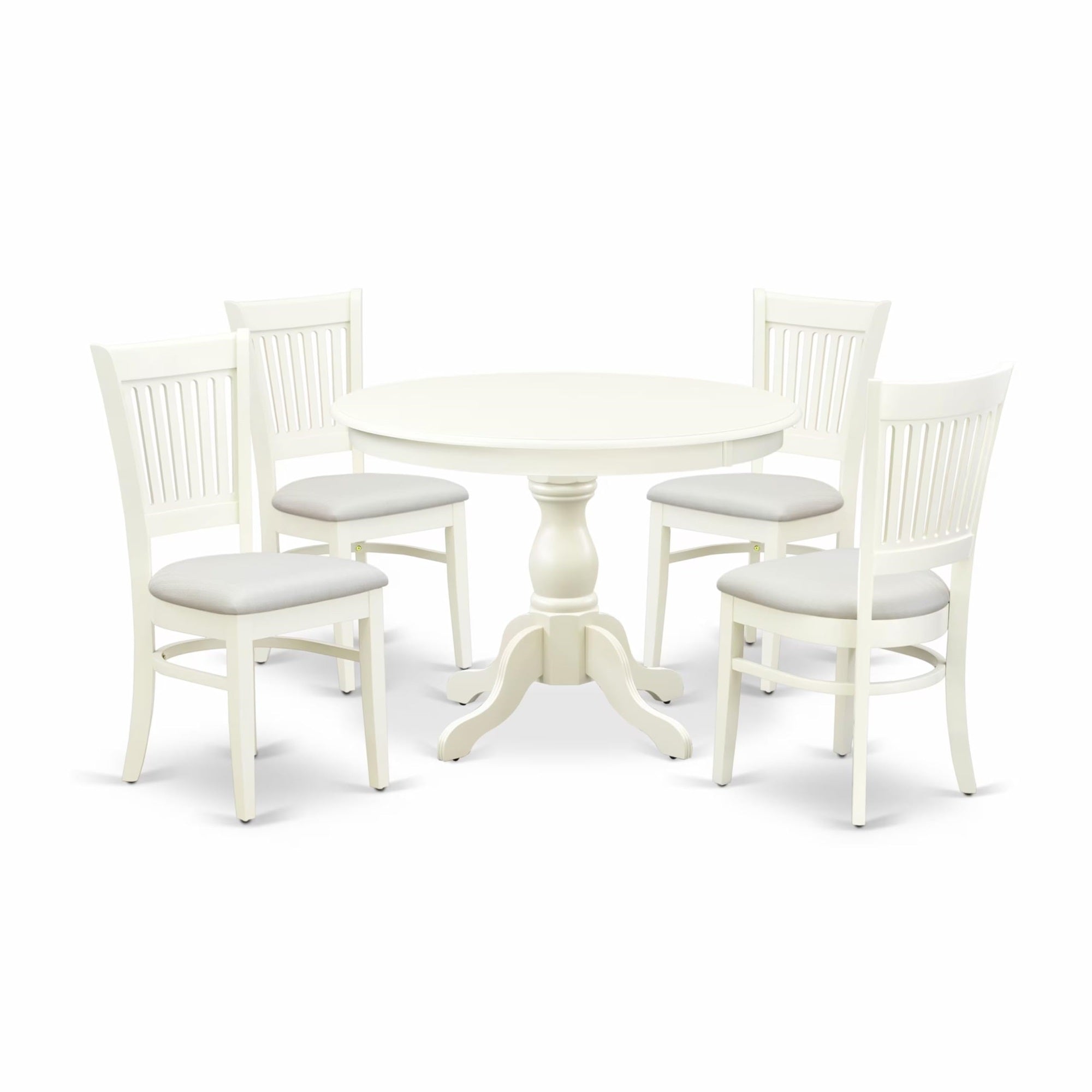 Casafoyer Hartland 5 Piece Dining Set For 4 Includes A Round Kitchen Table With Pedestal And 4 Linen Fabric Upholstered Dinette Chairs, 42X42 Inch, Hbva5-Lwh-C