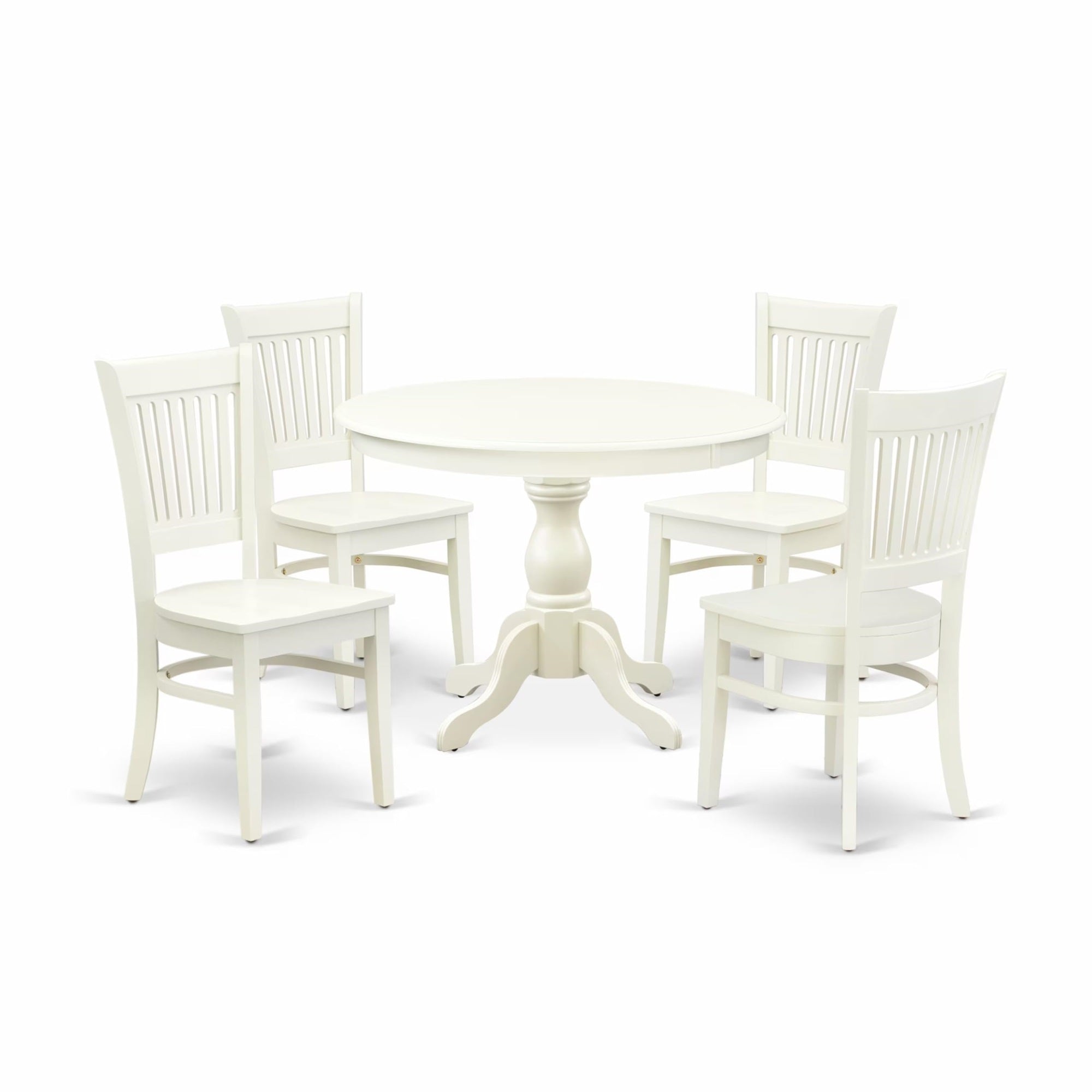 Casafoyer Hbva5-Lwh-W 5 Piece Dining Room Furniture Set Includes A Round Kitchen Table With Pedestal And 4 Dining Chairs, 42X42 Inch, Linen White