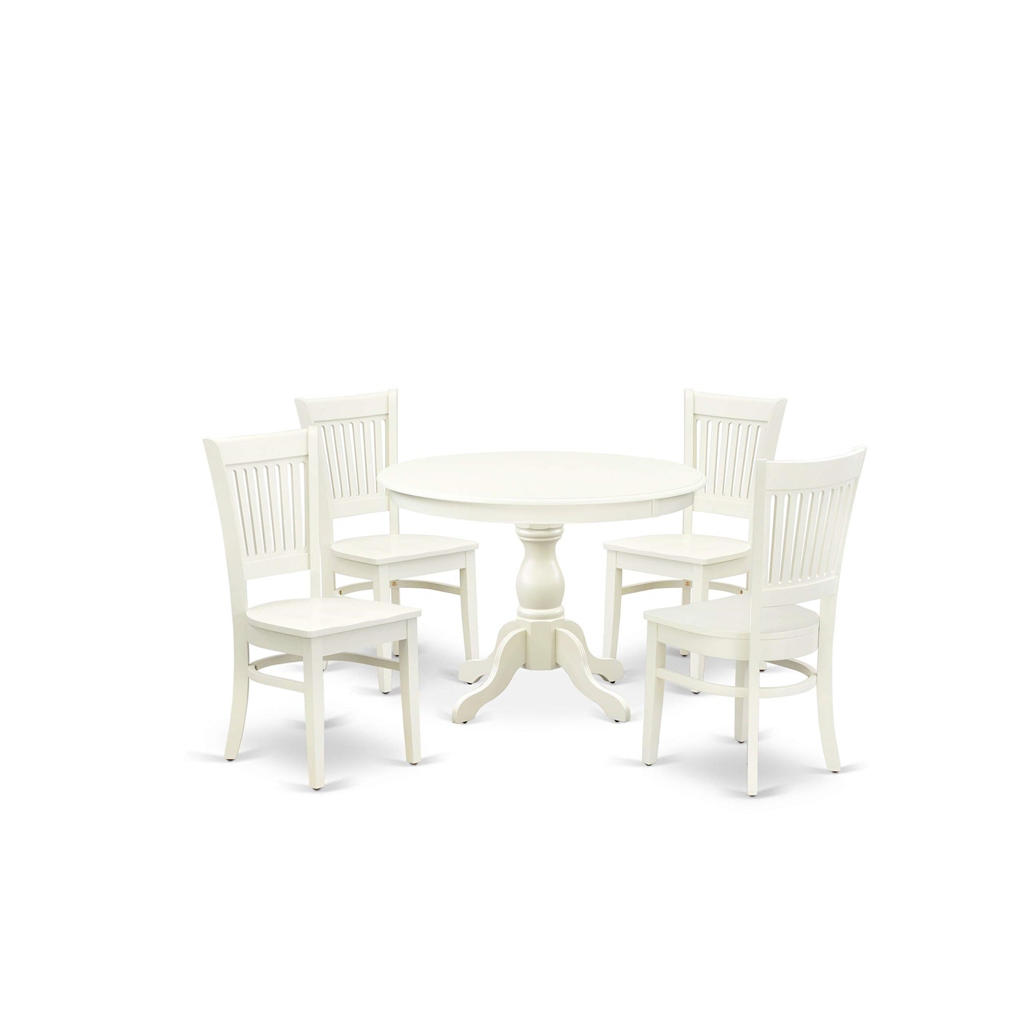 Ergode Hbva5-Lwh-W, 5-Piece Dinette Set, Round Kitchen Table With Pedestal, 4 Dining Chairs, Linen White, Asian Solid Wood, High-End Finish, Easy Assembly, Suitable For Home Parties, 42X42 Inch