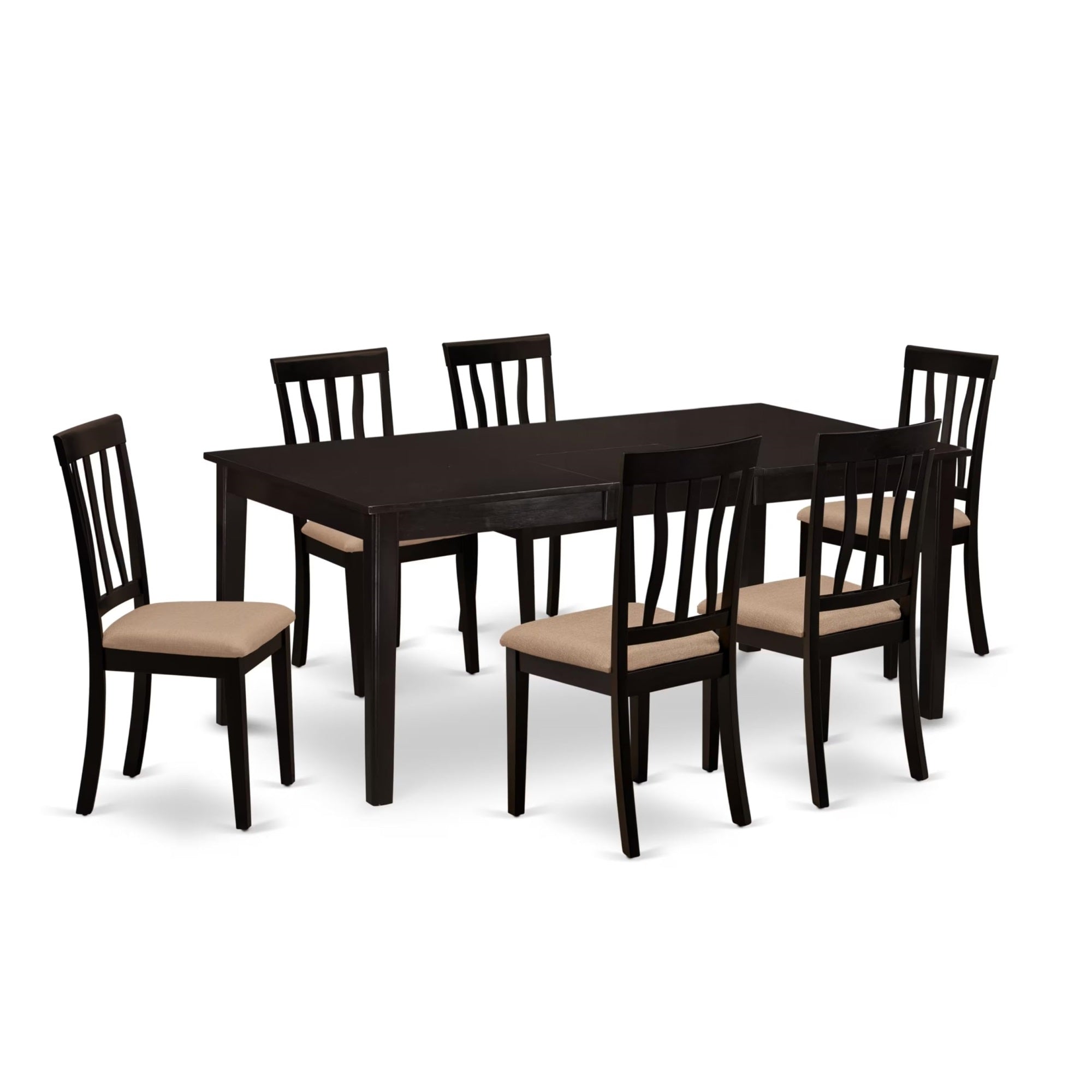 Casafoyer Hean7-Cap-C Henley 7 Piece Kitchen Set Consist Of A Rectangle Table With Pedestal And 6 Linen Fabric Dining Room Chairs, 42X72 Inch, Cappuccino