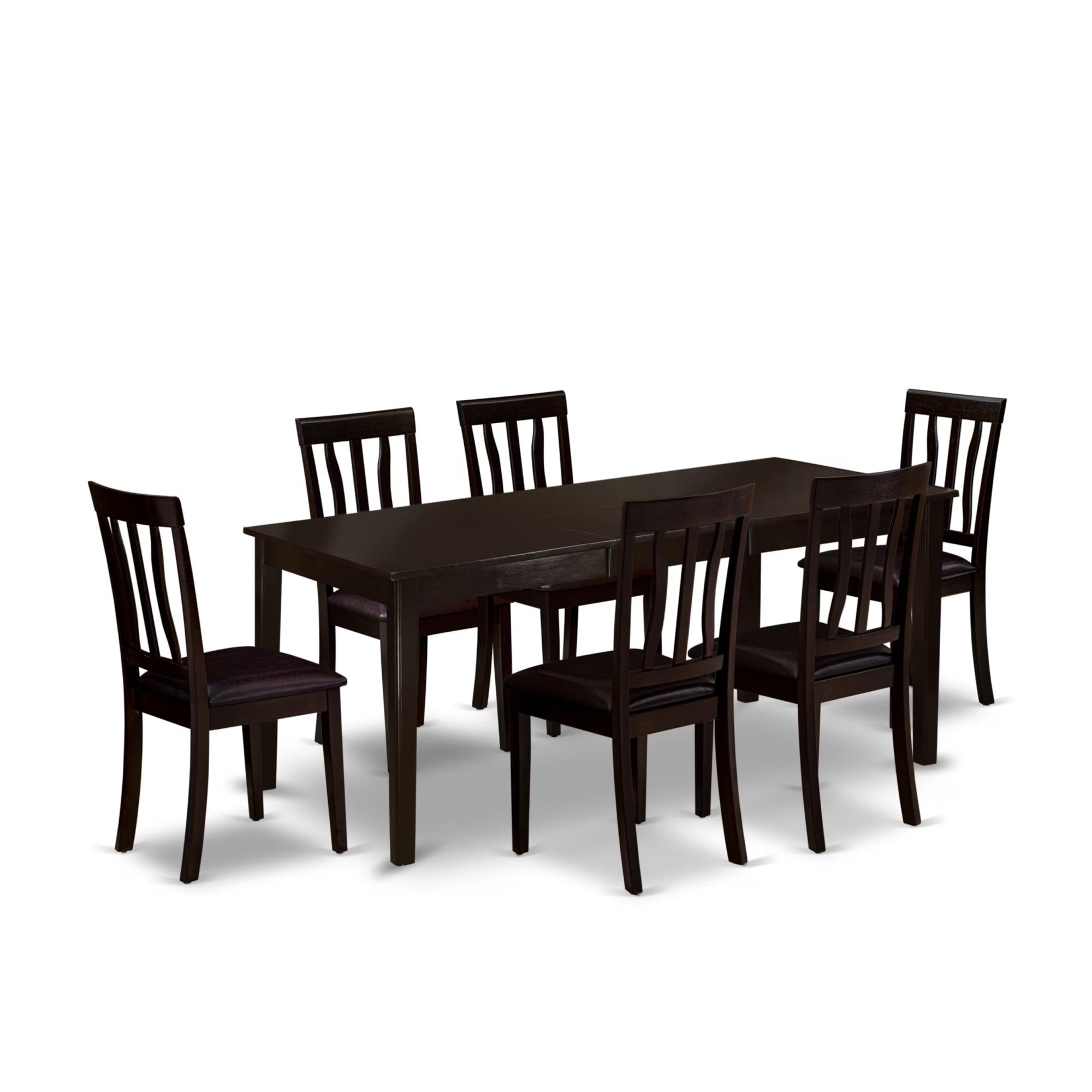 Casafoyer Hean7-Cap-Lc Henley 7 Piece Room Furniture Set Consist Of A Rectangle Kitchen Table With Pedestal And 6 Faux Leather Upholstered Dining Chairs, 42X72 Inch, Cappuccino