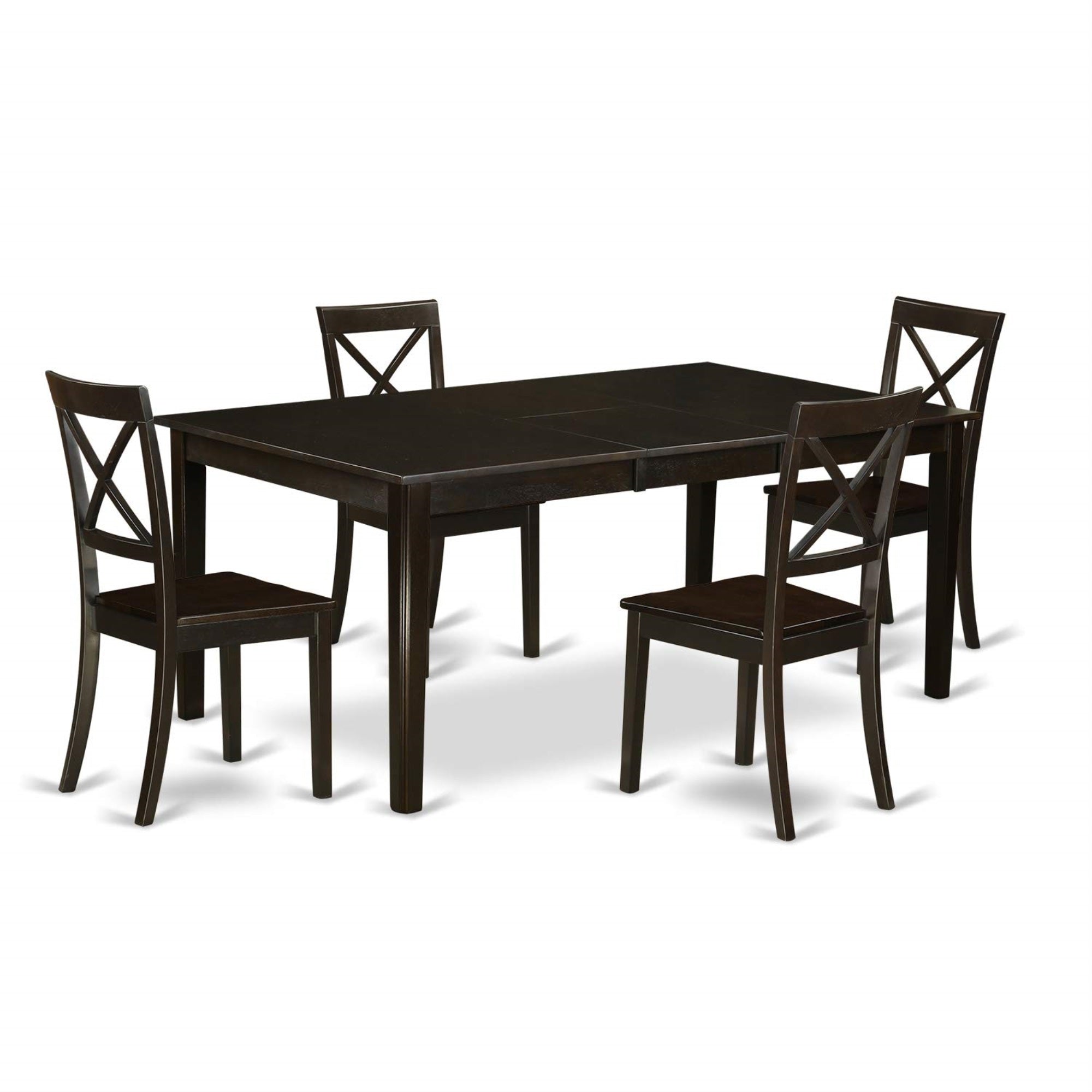 Ergode Hebo5-Cap-W, Luxurious 5-Piece Dining Set, Self-Storing Butterfly Leaf Table, 4 Asian Hardwood Chairs, Cappuccino Color, Modern Design