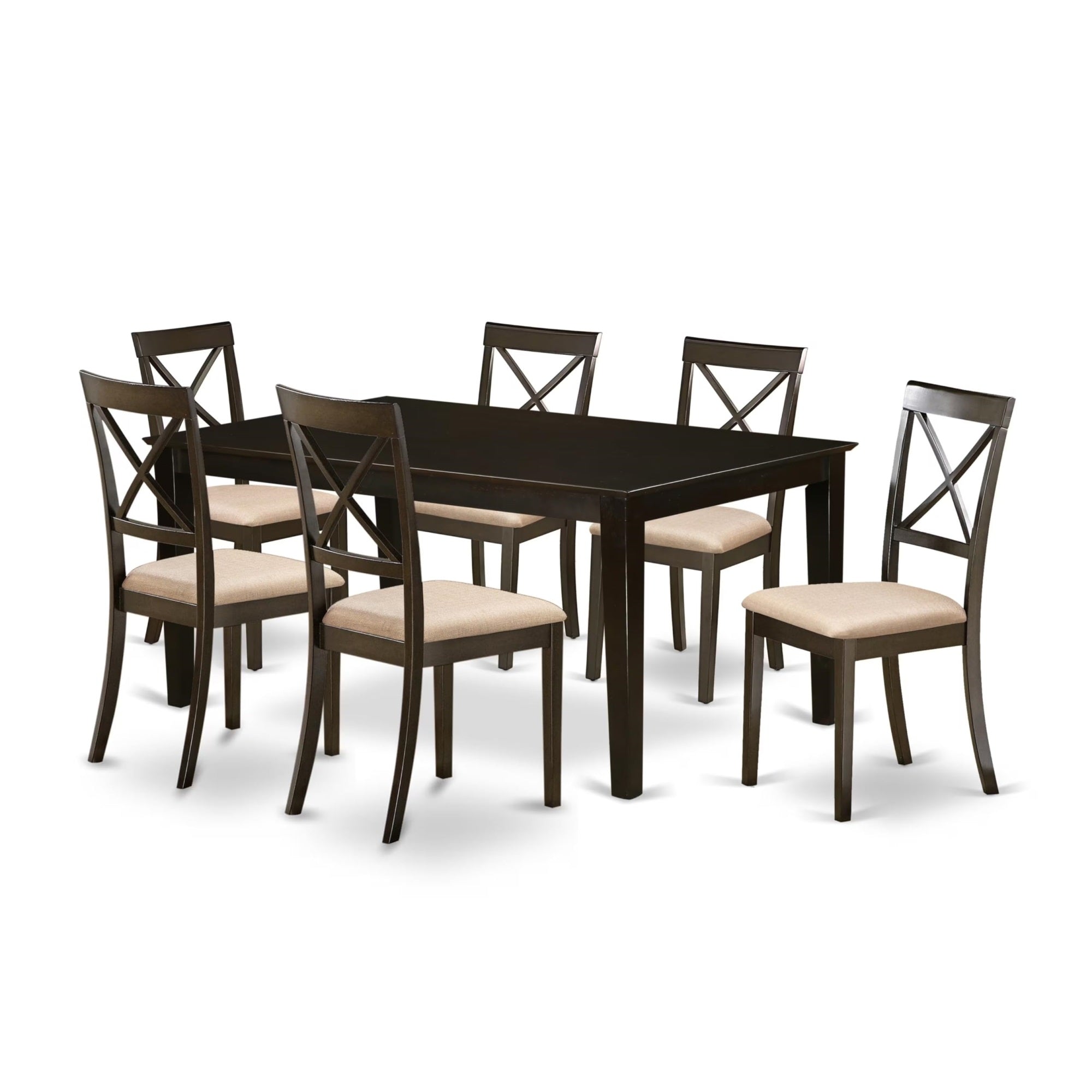 Casafoyer Hebo7-Cap-C Henley 7 Piece Modern Set Consist Of A Rectangle Wooden Table With Pedestal And 6 Linen Fabric Kitchen Dining Chairs, 42X72 Inch