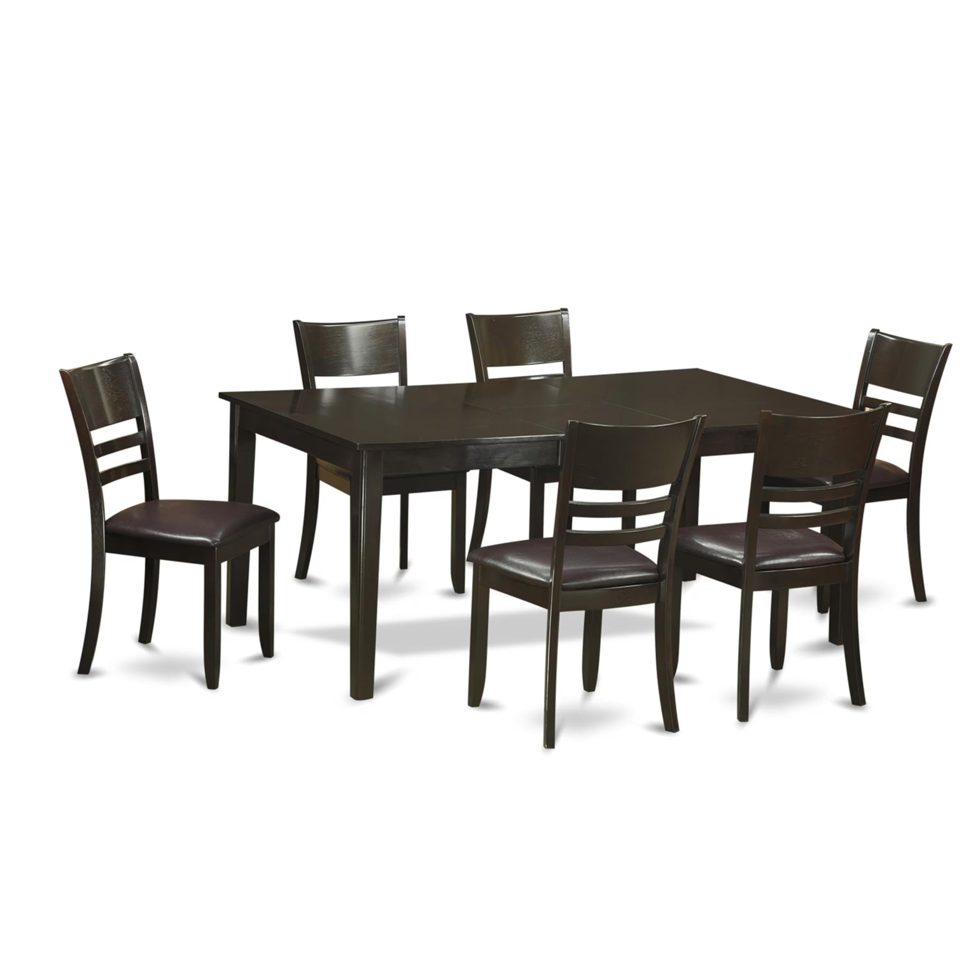 Casafoyer Hely7-Cap-Lc 7-Pc Kitchen Table Set - A Self-Storing  Leaf Wood Dining Table - 6 Dining Chairs With Faux Leather Seat & Ladder Back - Cappuccino Finish