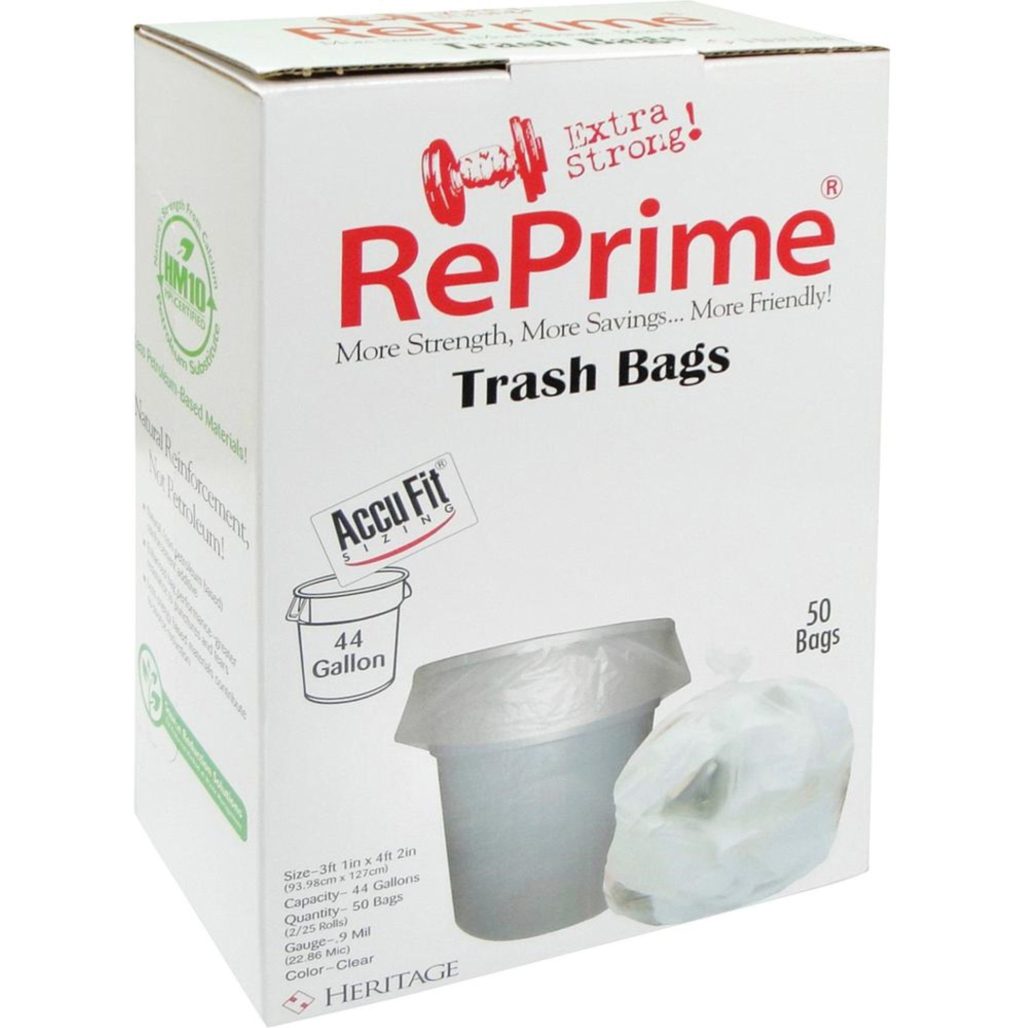 Heritage Reprime Accufit 44-Gal Can Liners - 44 Gal Capacity - 37 Width X 50 Length - 0.90 Mil (23 Micron) Thickness - Low Densi