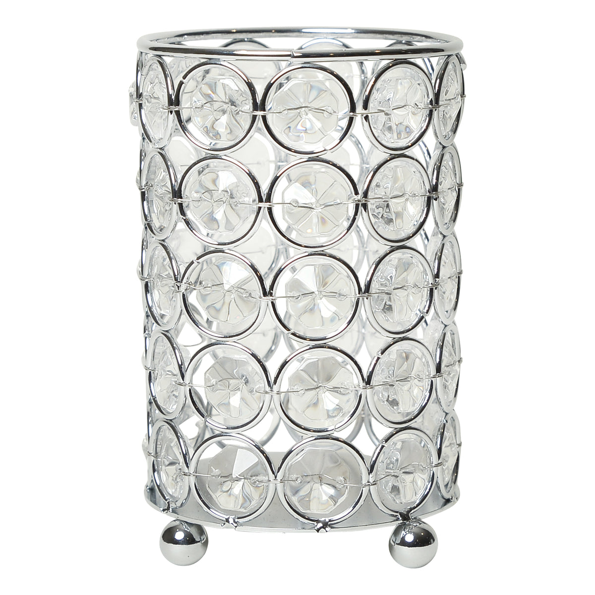 Elegant Designs Elipse Crystal Decorative Flower Vase, Candle Holder, Wedding Centerpiece, Makeup Brush Or Pen Organizer Cup, 5 Inch, Chrome