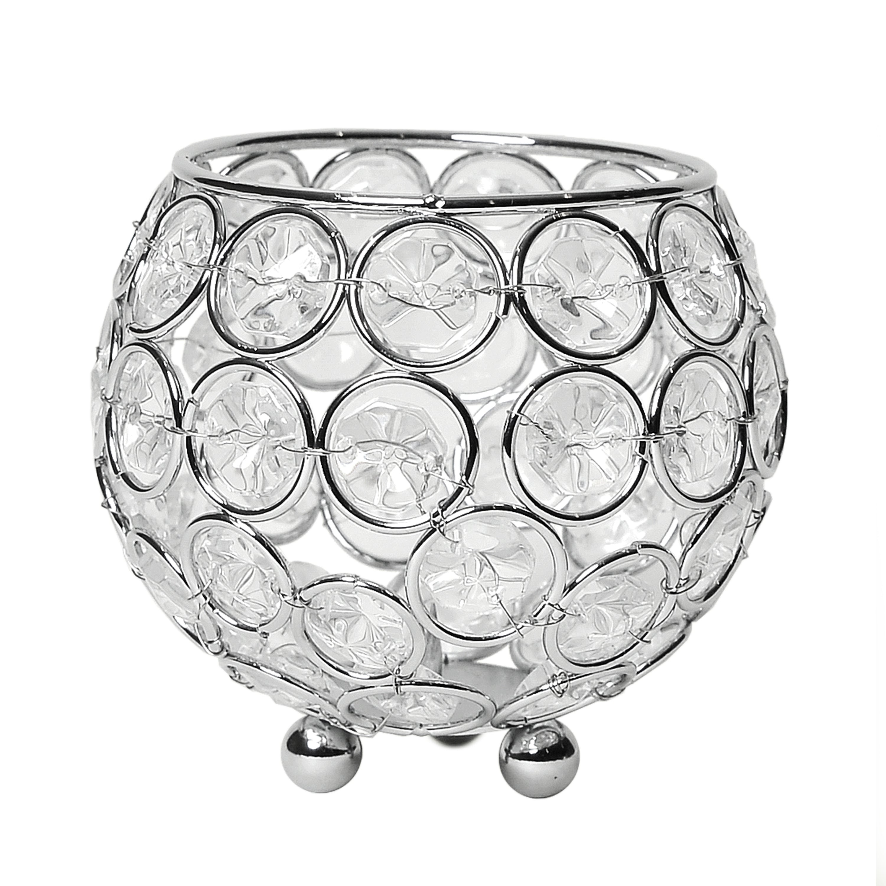 Elegant Designs Elipse Crystal Circular Bowl Candle Holder, Flower Vase, Wedding Centerpiece, Favor, 3.75 Inch, Chrome