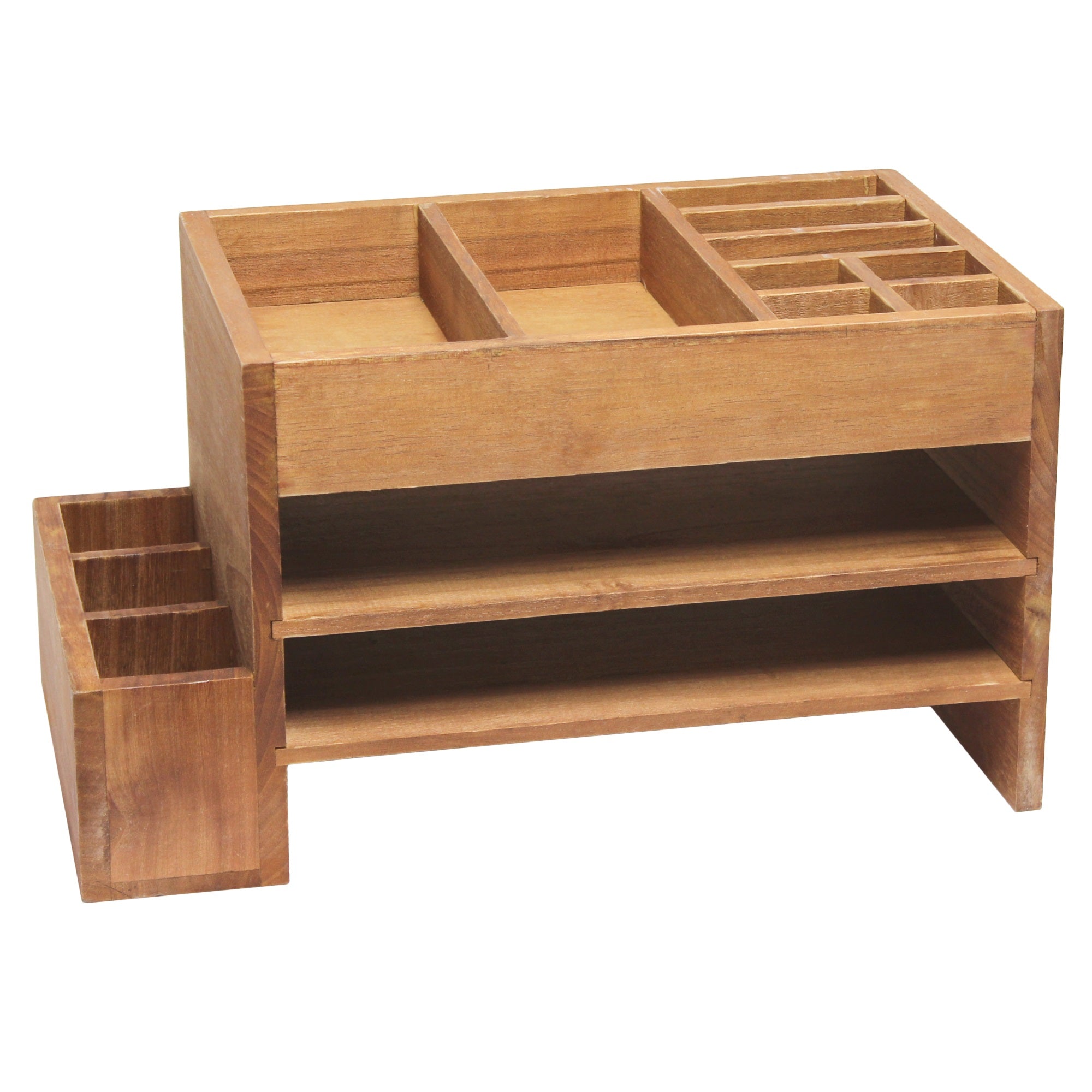 Elegant Designs Home Office Tiered  Desk Organizer With Storage Cubbies And Letter Tray, Natural Wood