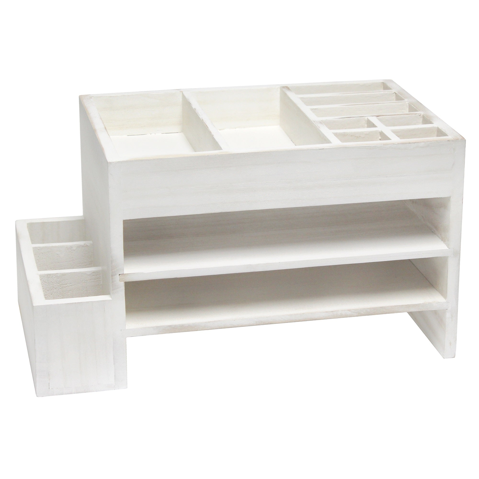 Elegant Designs Home Office Tiered  Desk Organizer With Storage Cubbies And Letter Tray, White Wash