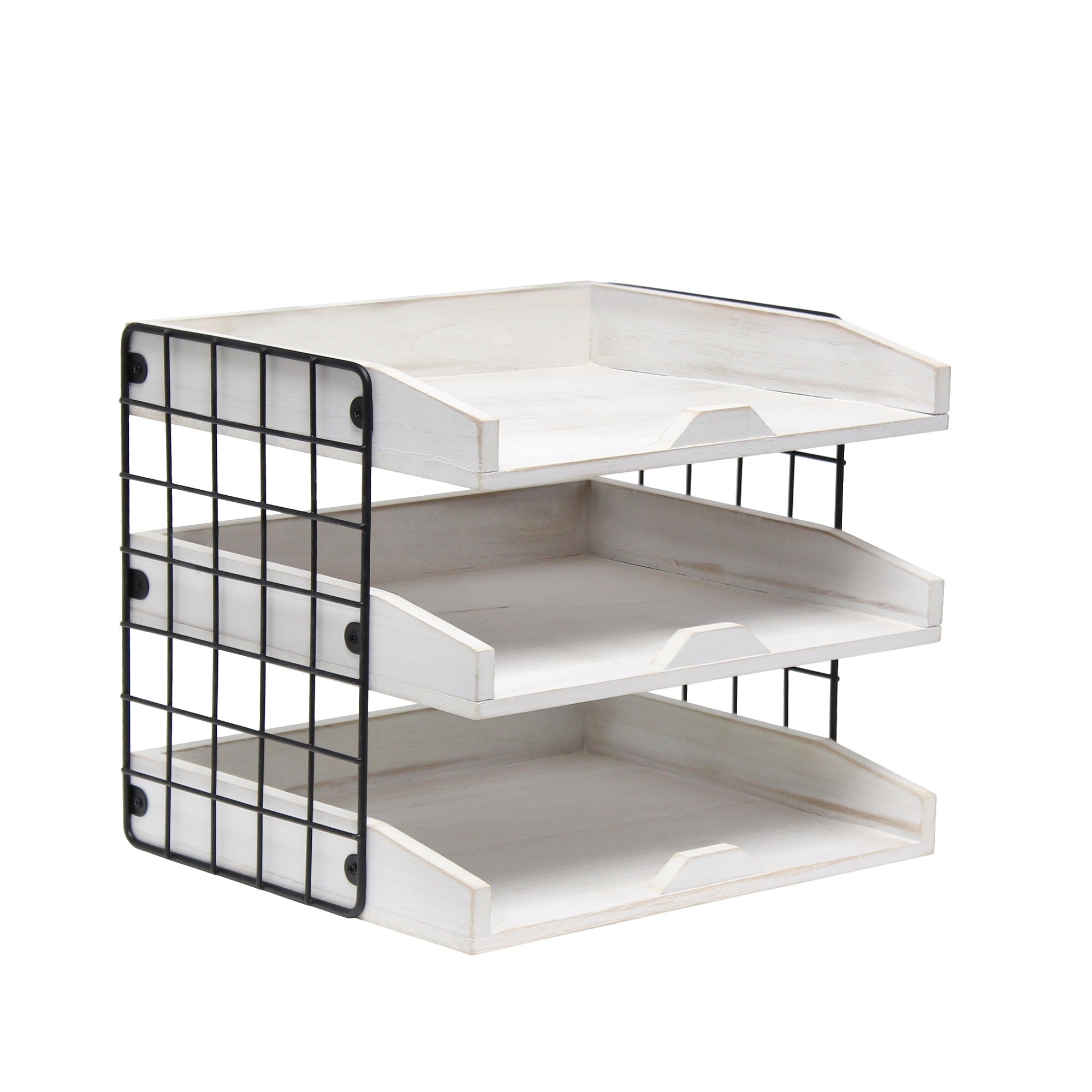 Elegant Designs Home Office Wood Desk Organizer Mail Letter Tray With 3 Shelves, White Wash