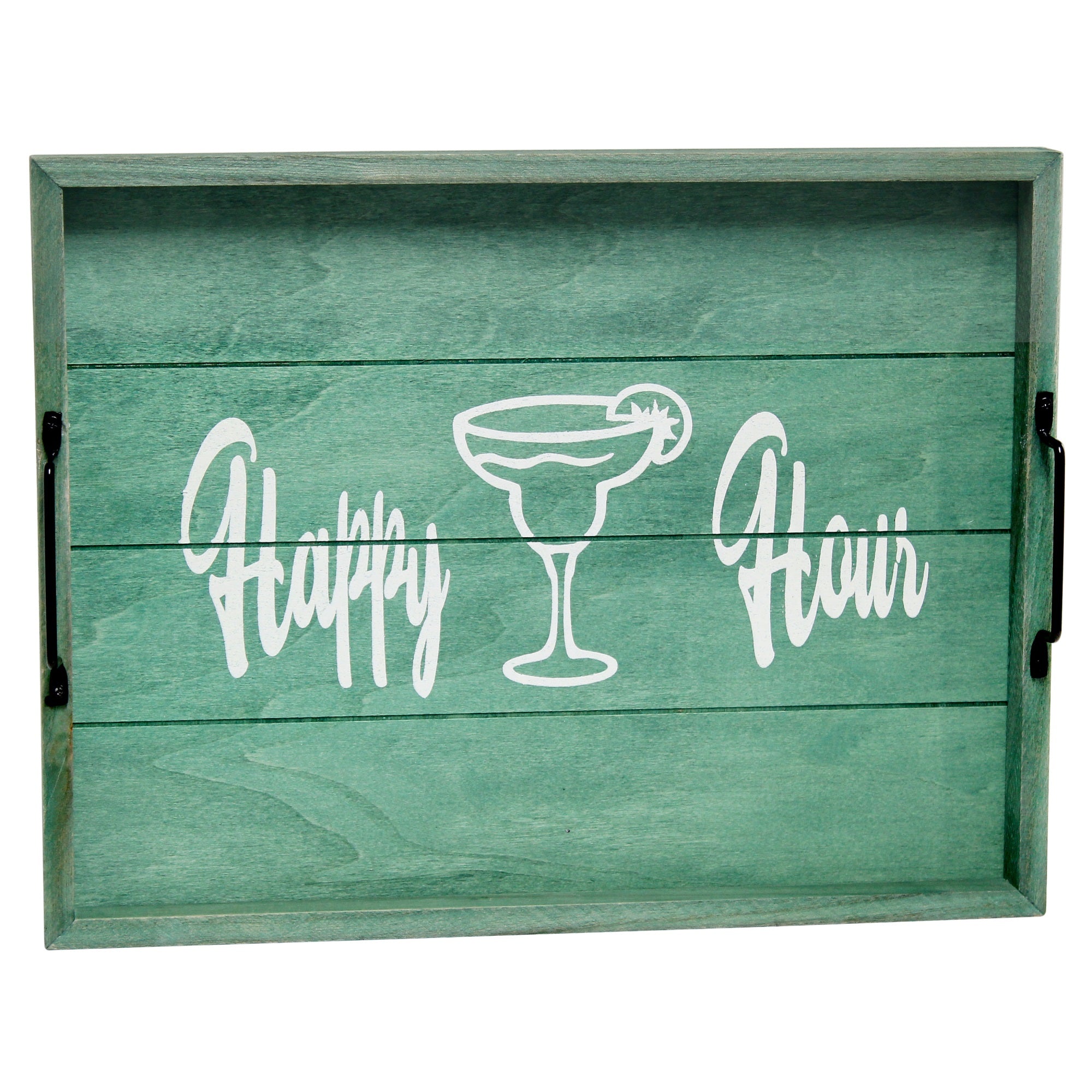 Elegant Designs Decorative Wood Serving Tray W/ Handles, 15.50' X 12', 'Happy Hour'