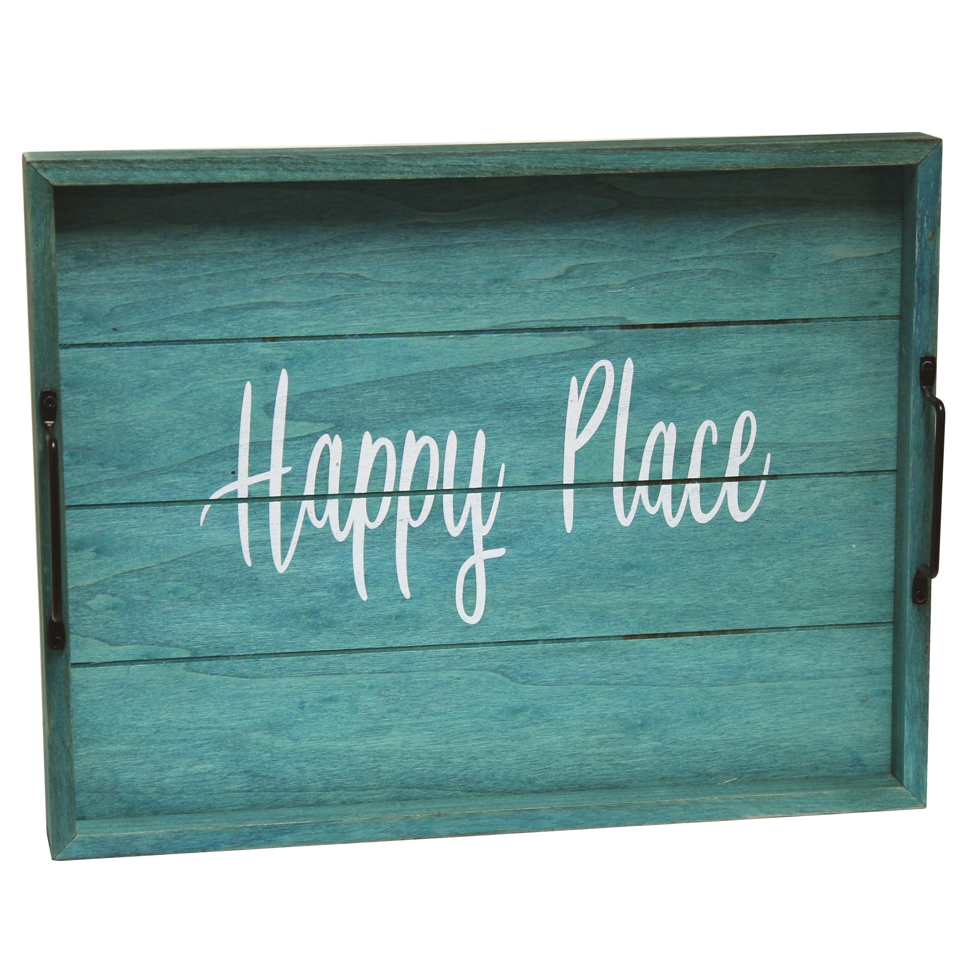 Elegant Designs Decorative Wood Serving Tray W/ Handles, 15.50' X 12', 'Happy Place'