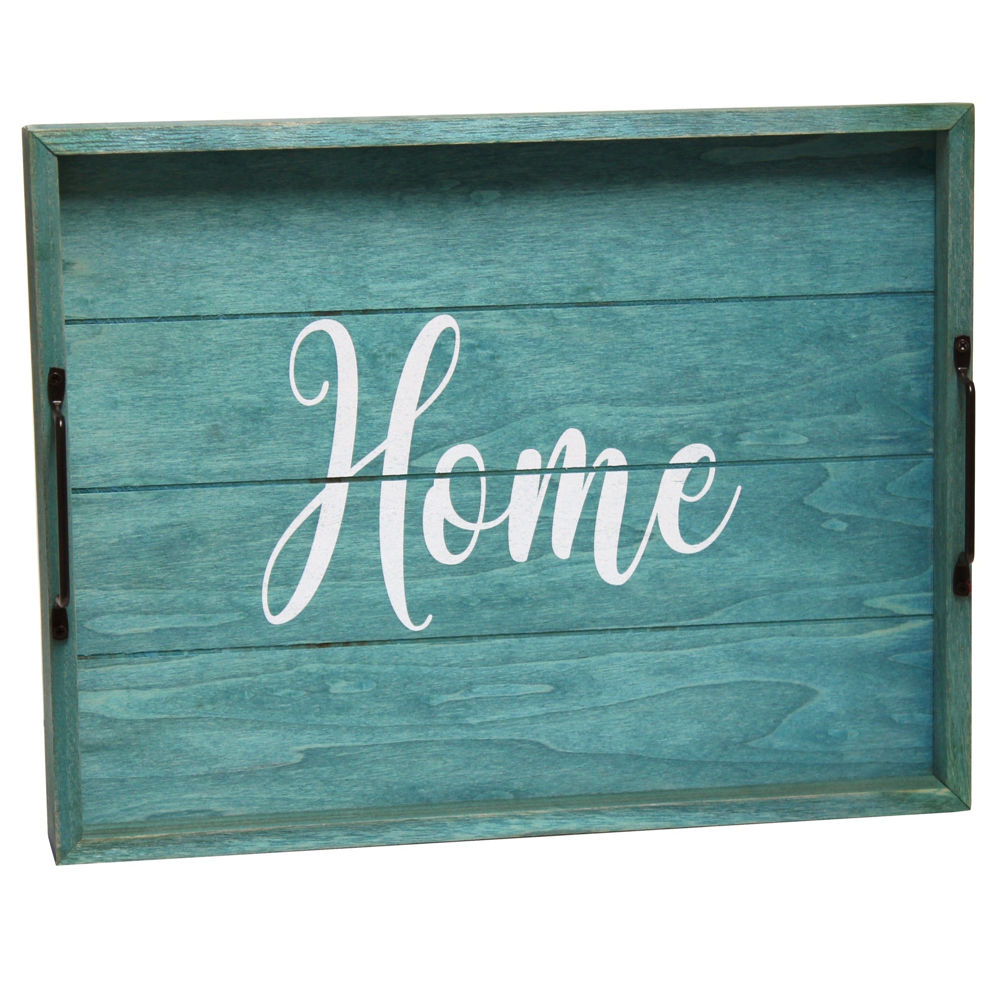Elegant Designs Decorative Wood Serving Tray W/ Handles, 15.50' X 12', Blue Wash 'Home'
