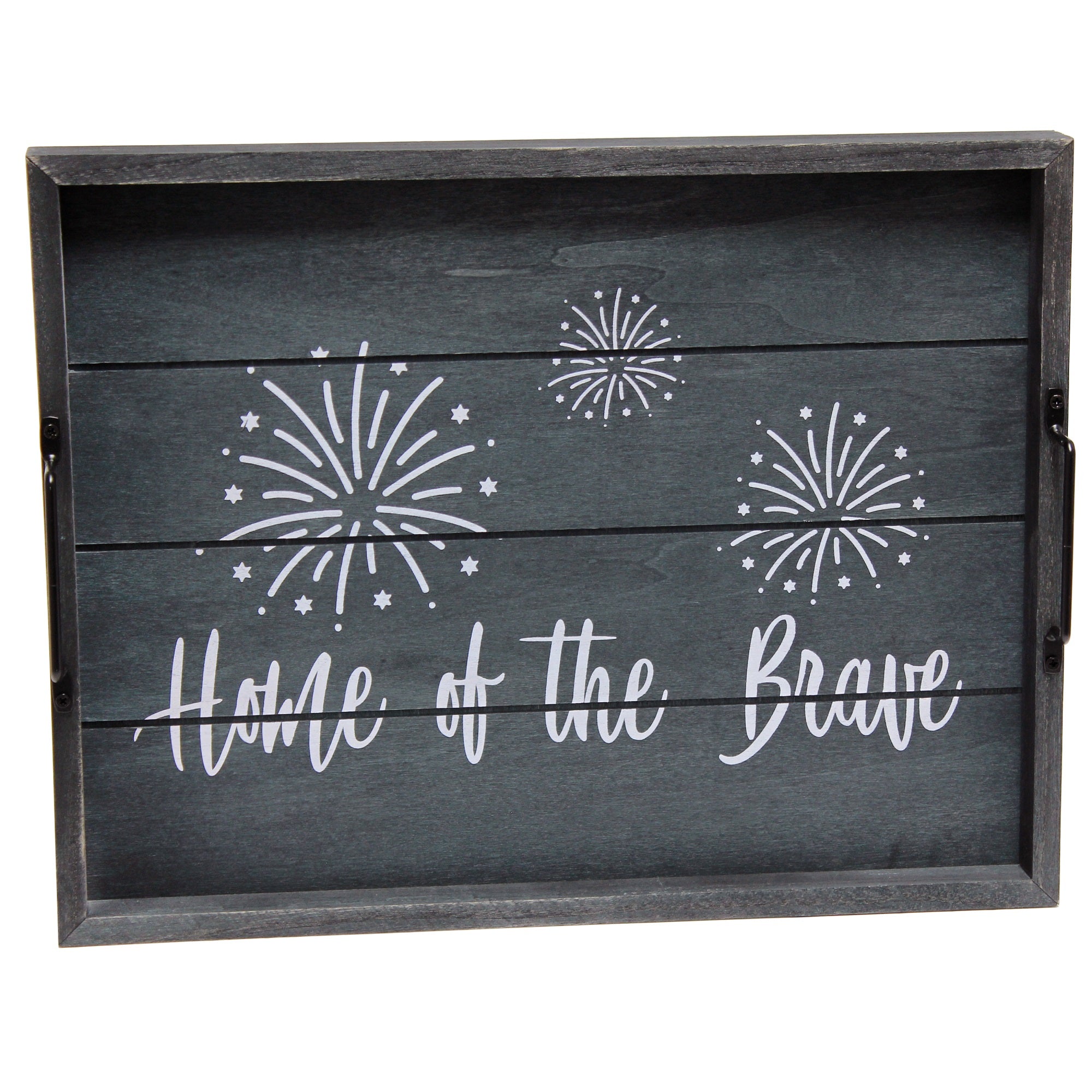 Elegant Designs Decorative Wood Serving Tray With Handles, 15.50' X 12', 'Home Of The Brave'