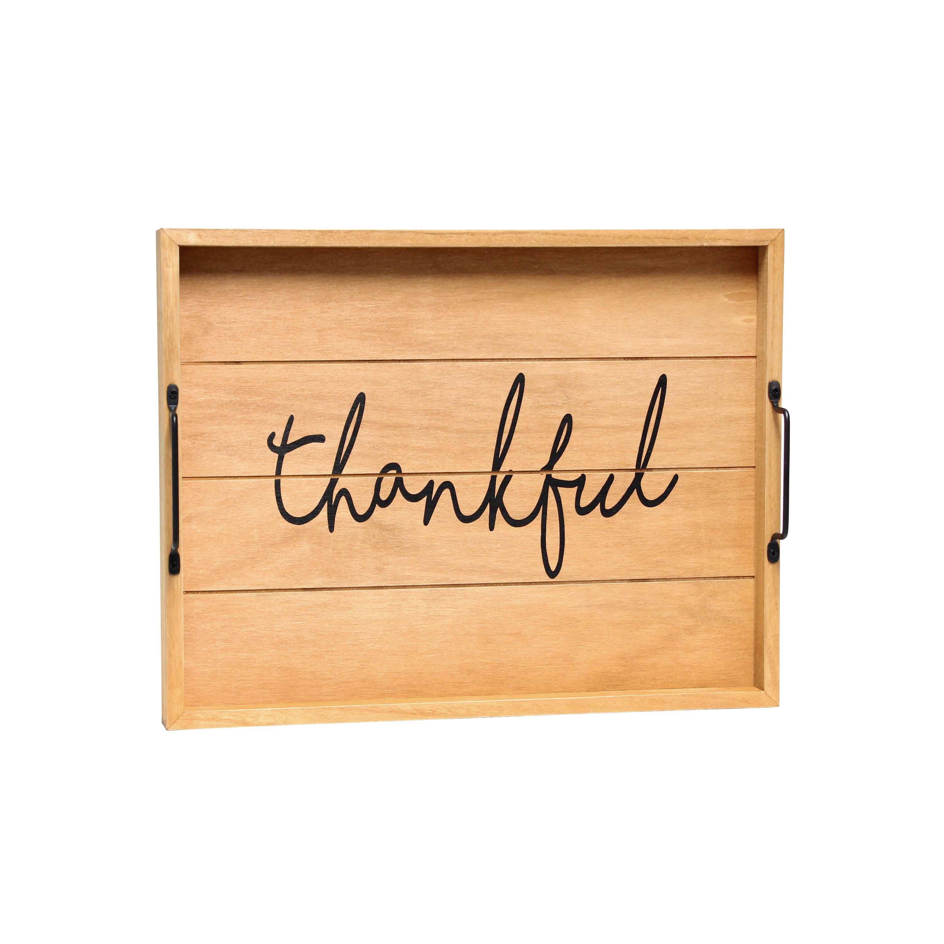 Elegant Designs Decorative Wood Serving Tray W/ Handles, 15.50' X 12', 'Thankful'