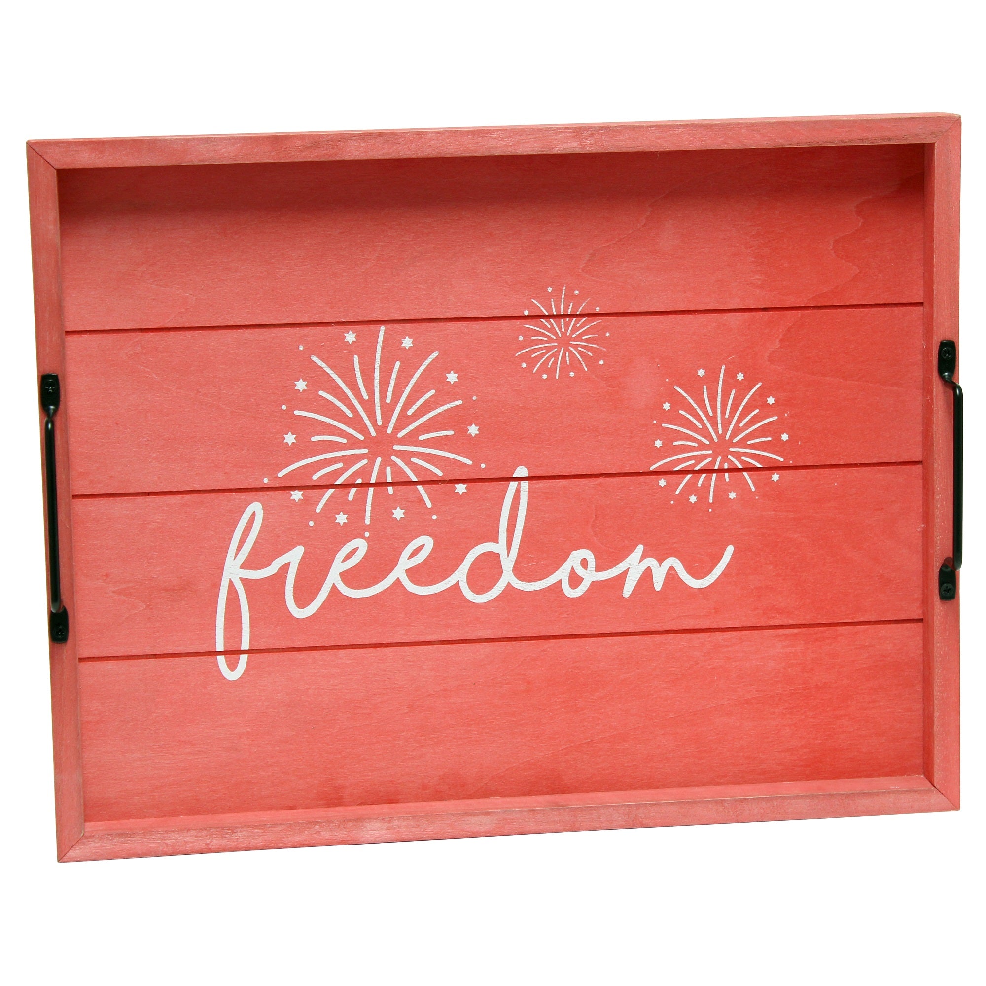 Elegant Designs Decorative Wood Serving Tray W/ Handles, 15.50' X 12', 'Freedom'