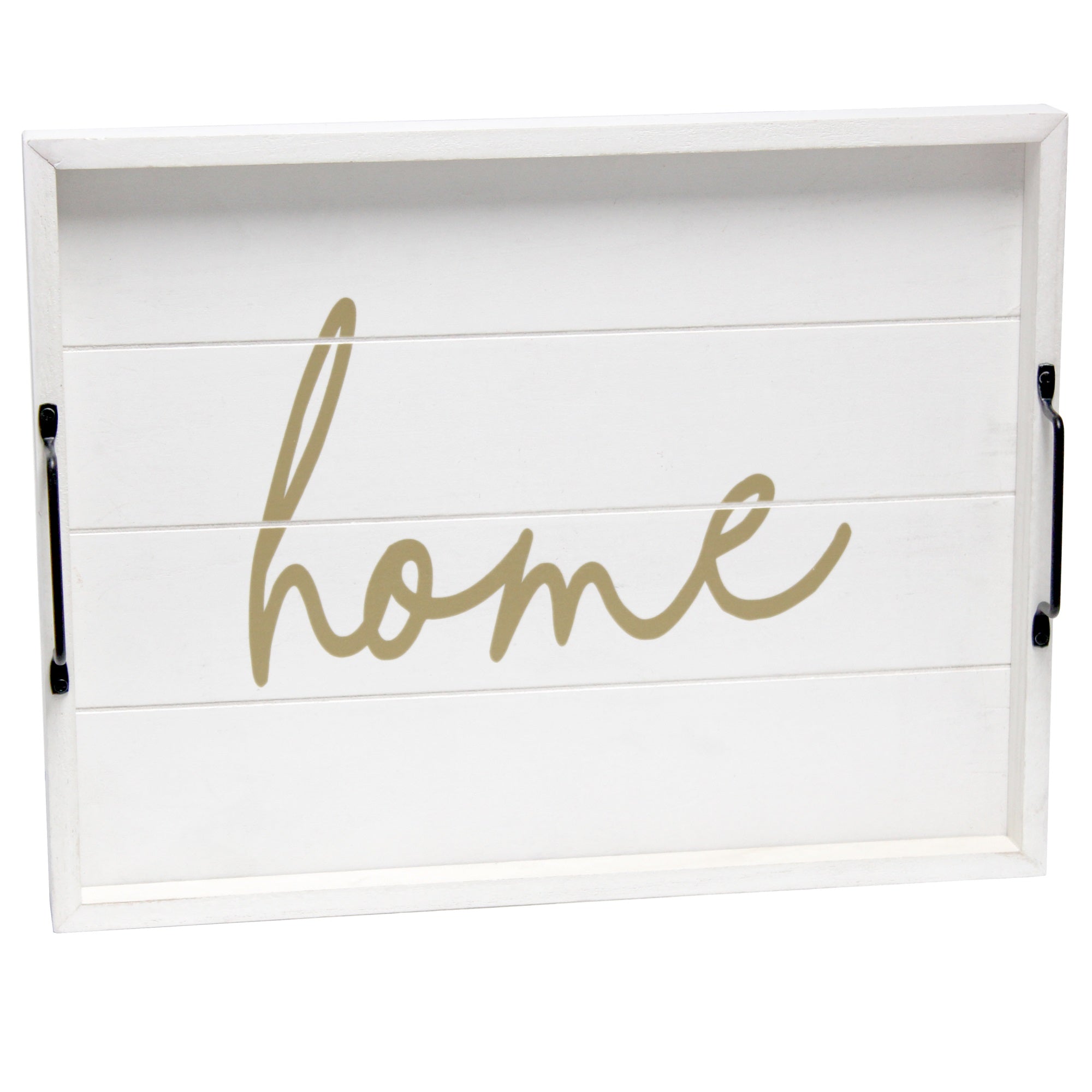 Elegant Designs Decorative Wood Serving Tray W/ Handles, 15.50' X 12', White Wash 'Home'
