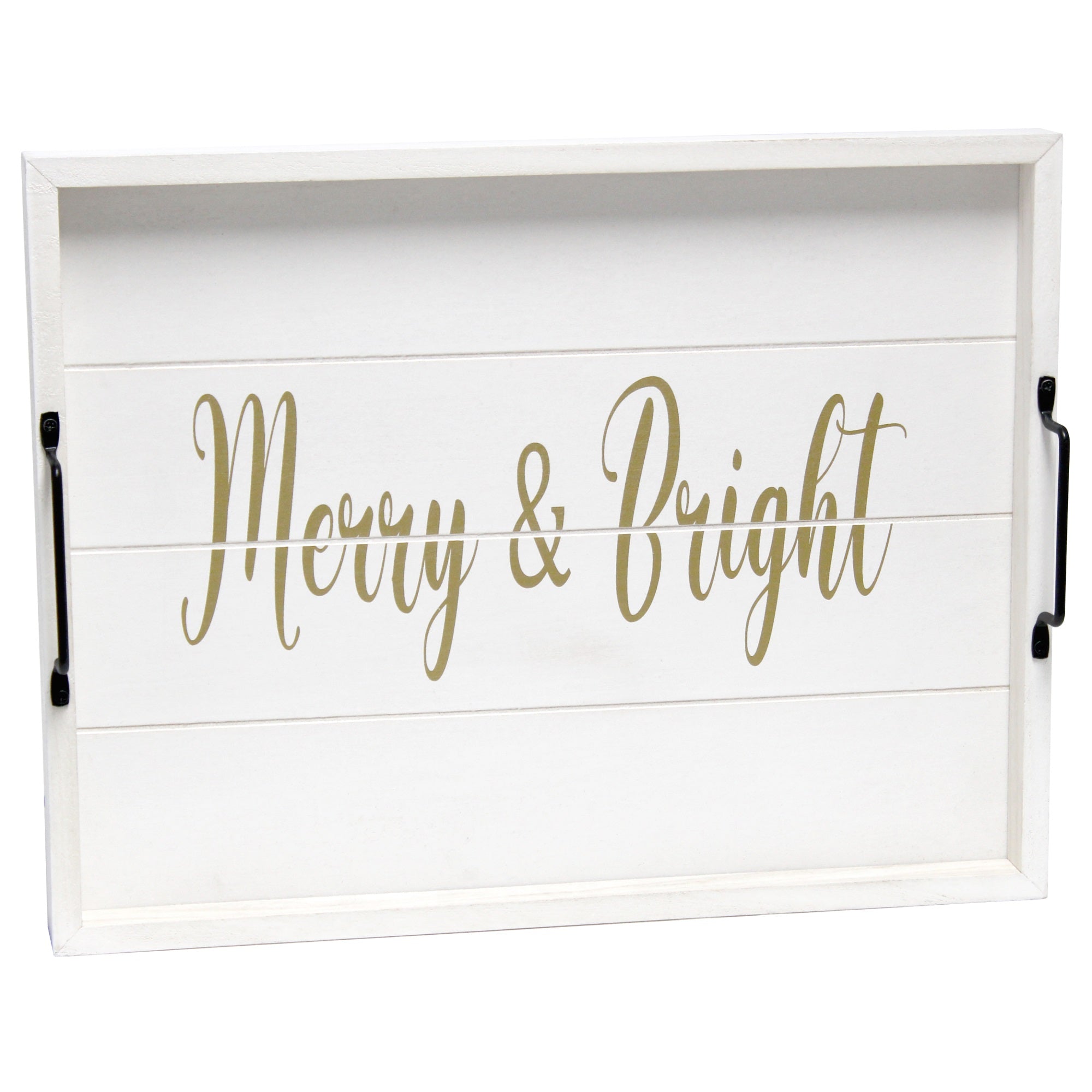 Elegant Designs Decorative Wood Serving Tray W/ Handles, 15.50' X 12', 'Merry & Bright'