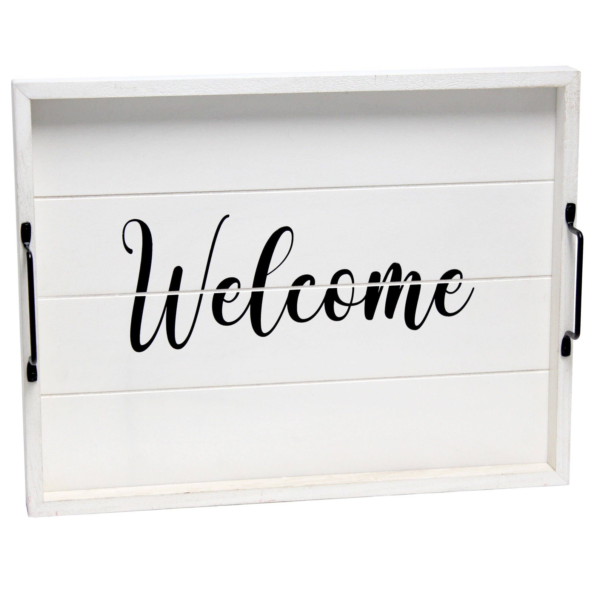 Elegant Designs Decorative Wood Serving Tray W/ Handles, 15.50' X 12', 'Welcome'