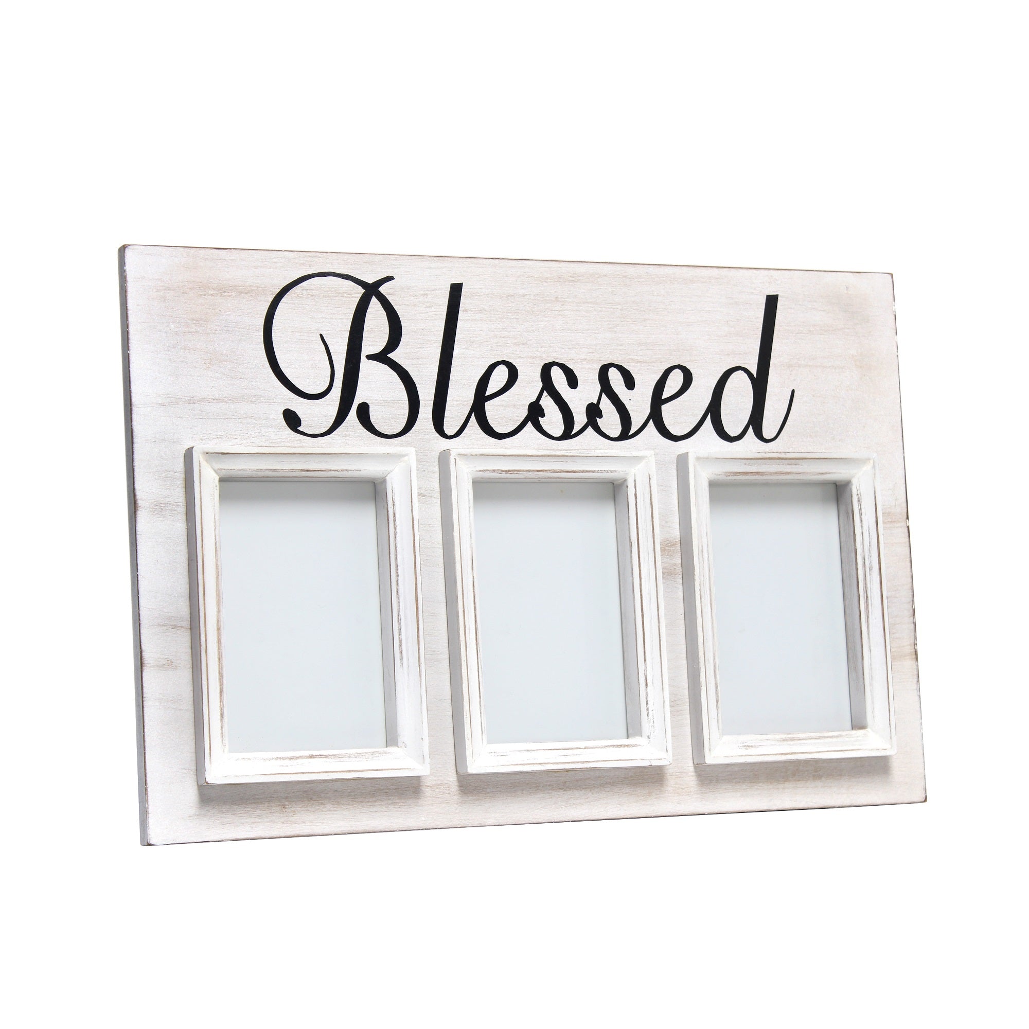 Elegant Designs 3 Photo Collage Frame 4X6 Picture Frame, White Wash 'Blessed'