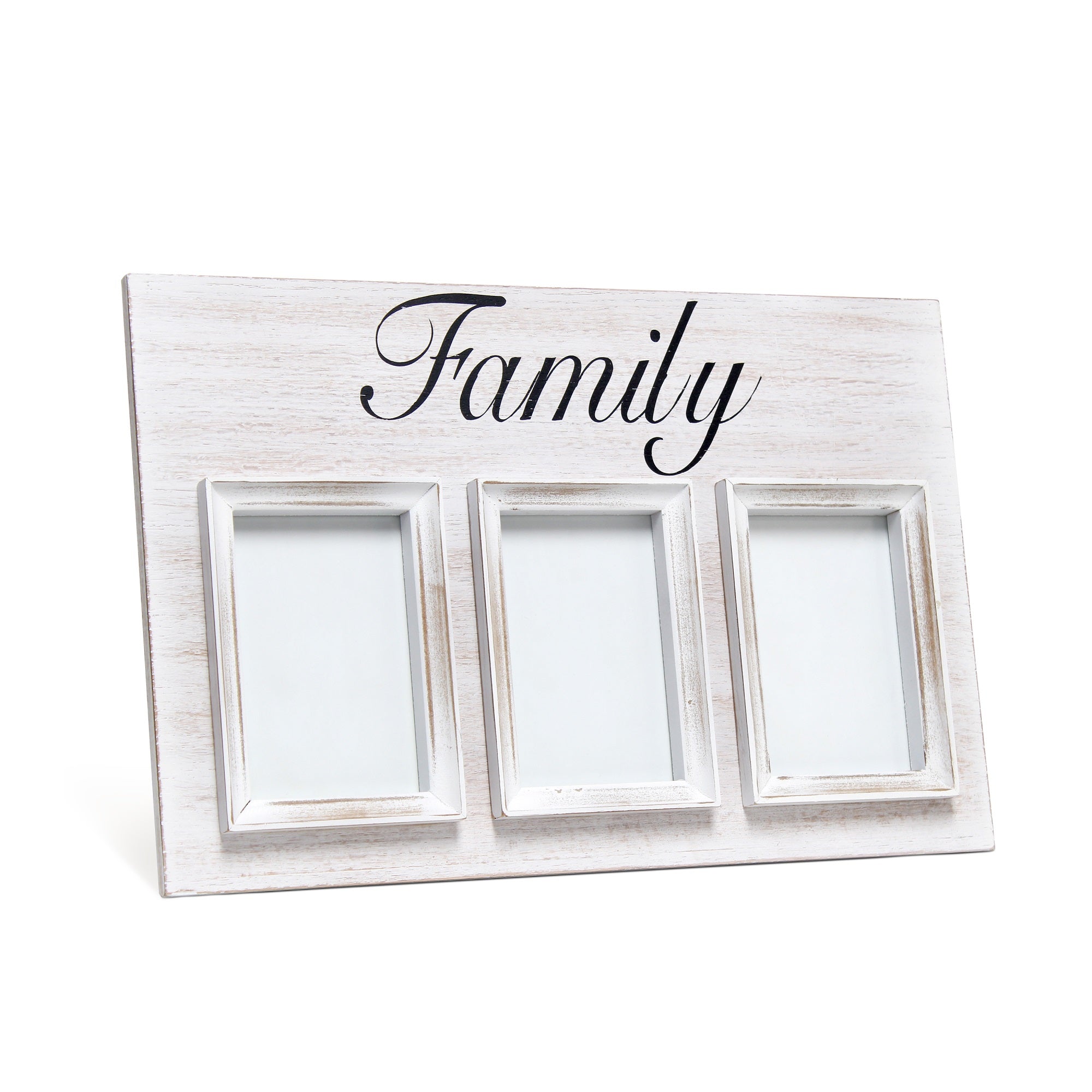 Elegant Designs 3 Photo Collage Frame 4X6 Picture Frame, White Wash 'Family'