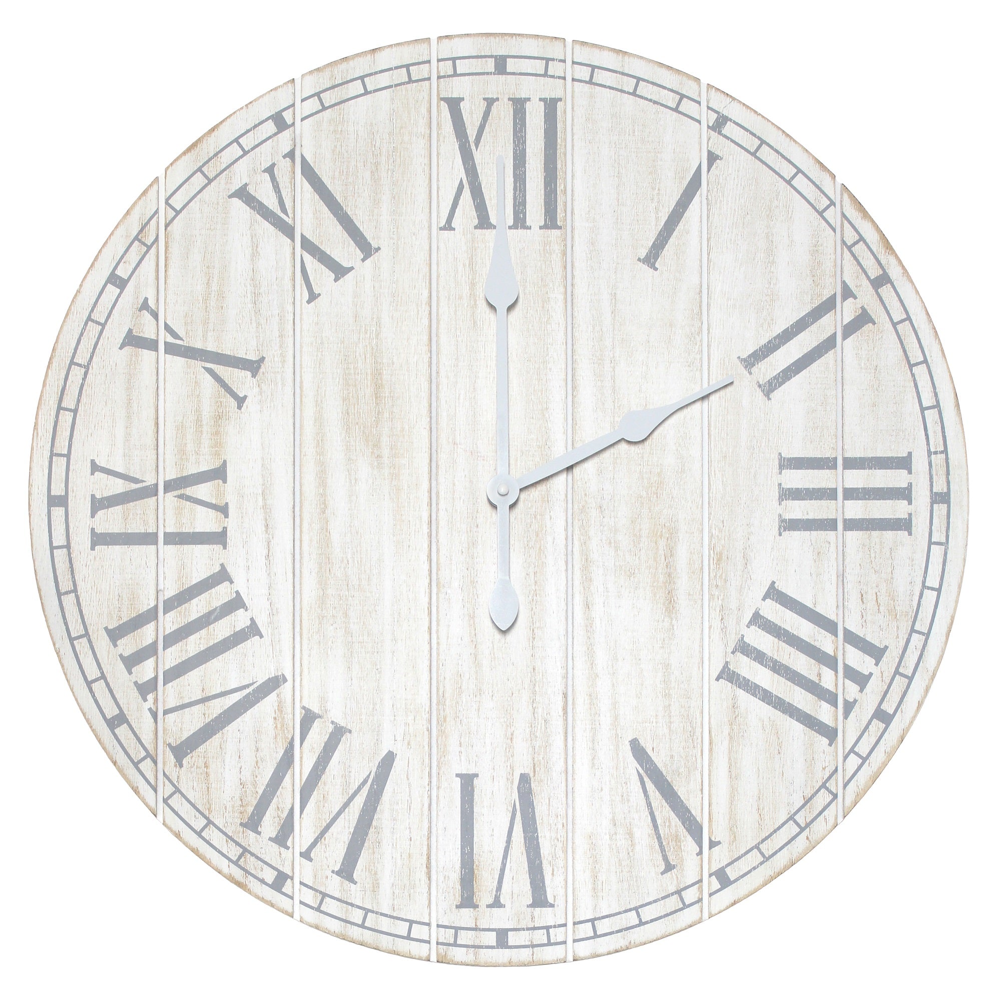 Elegant Designs Wood Plank 23' Large Coastal Rustic Wall Clock, White Wash