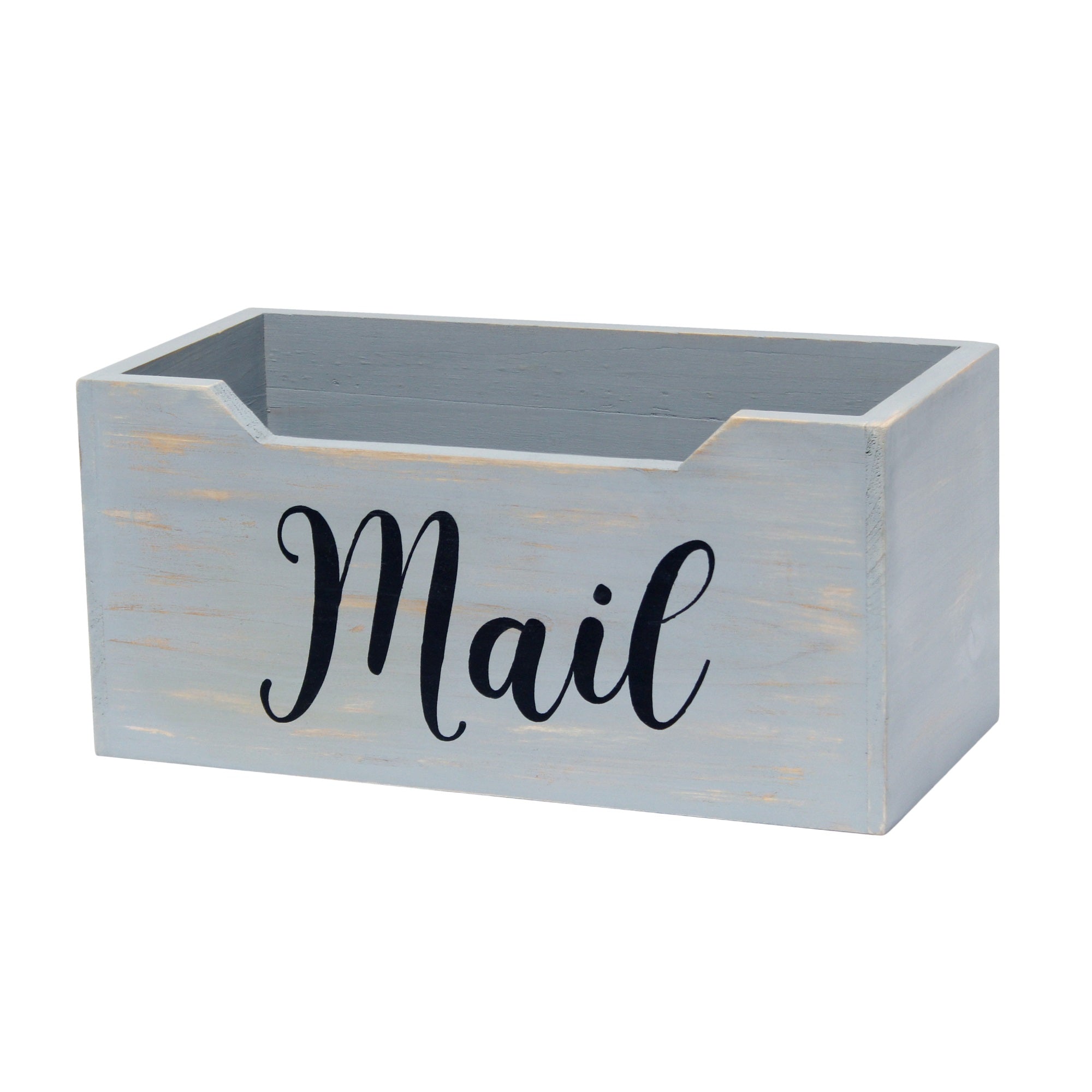 Elegant Designs Rustic Farmhouse Wooden Tabletop Decorative Script Word 'Mail' Organizer Box, Letter Holder, Gray Wash