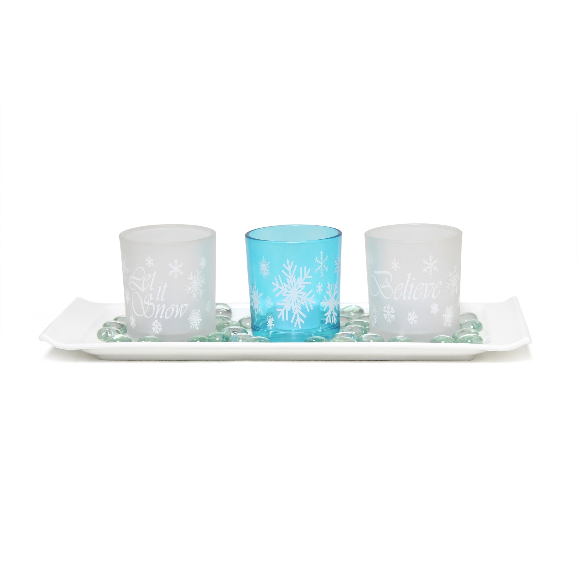 Elegant Designs Winter Wonderland Candle Set Of 3, Blue Frost