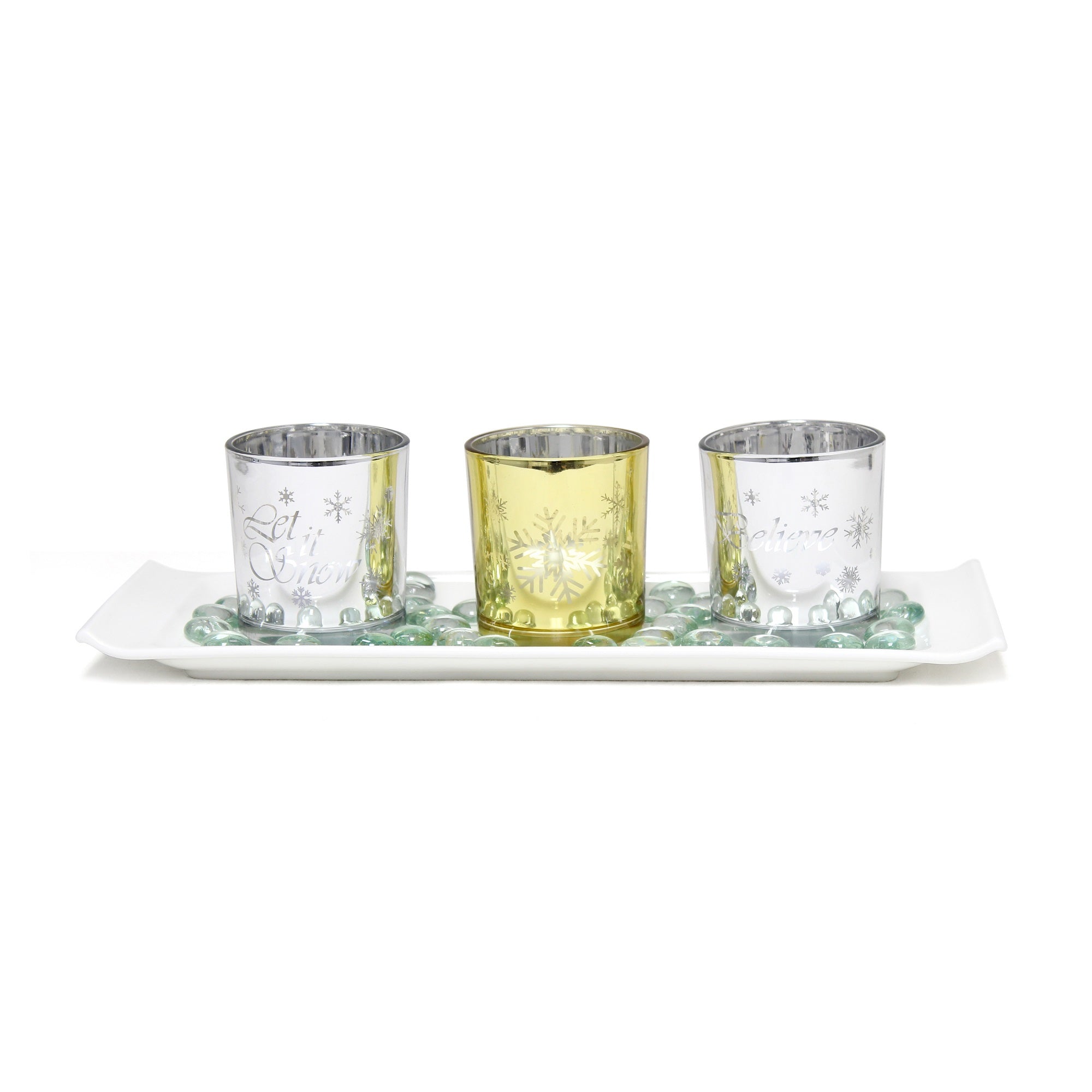 Elegant Designs Winter Wonderland Candle Set Of 3, Silver And Gold