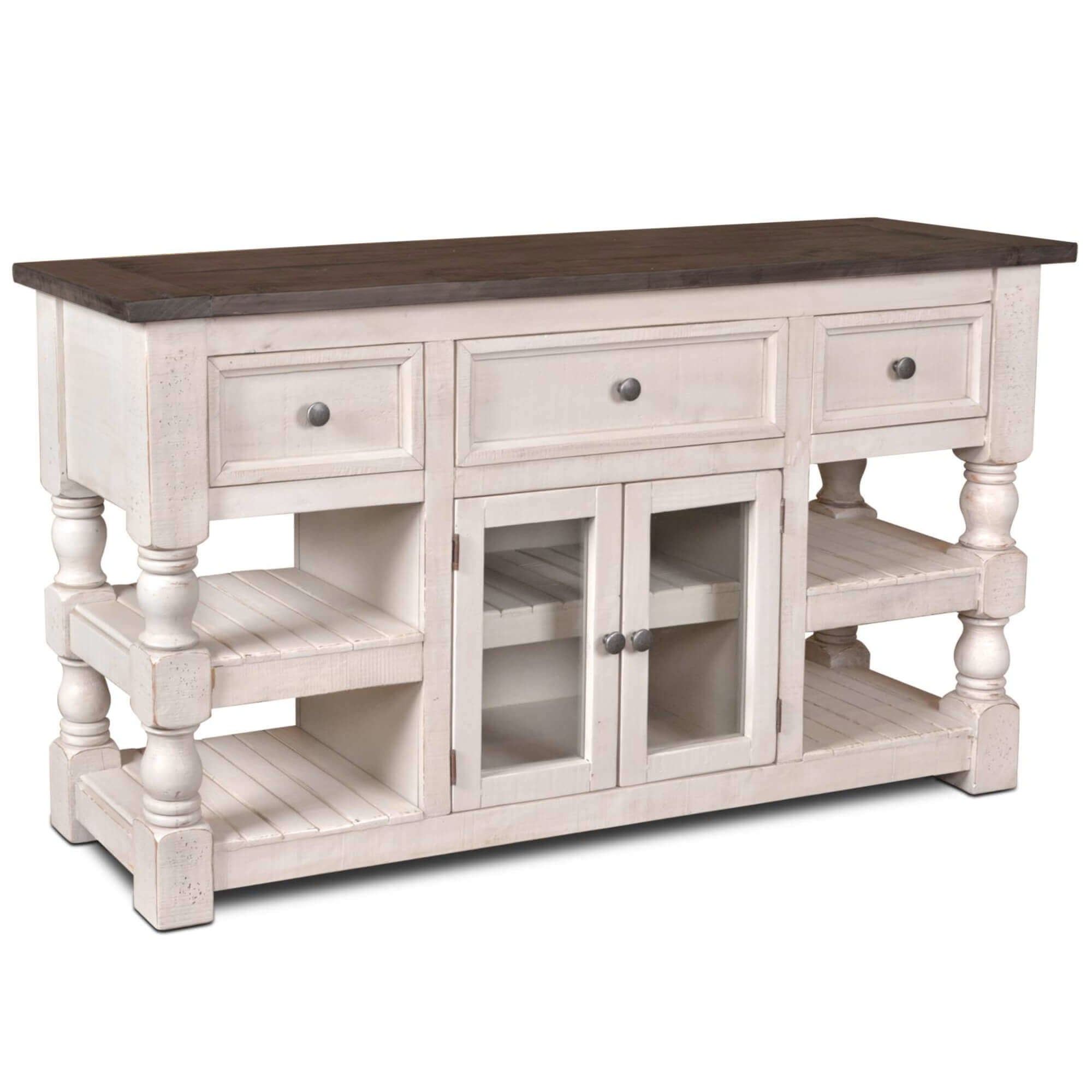 Sunset Trading Stowe Barn Door Console - Media Cabinet - Tv Stand - Rustic Gray Solid Wood