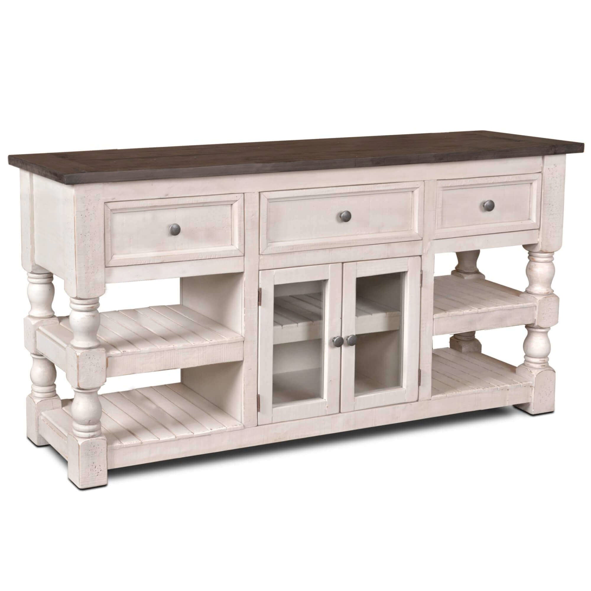 Sunset Trading Stowe Barn Door Console - Media Cabinet - Tv Stand - Rustic White And Brown Solid Wood