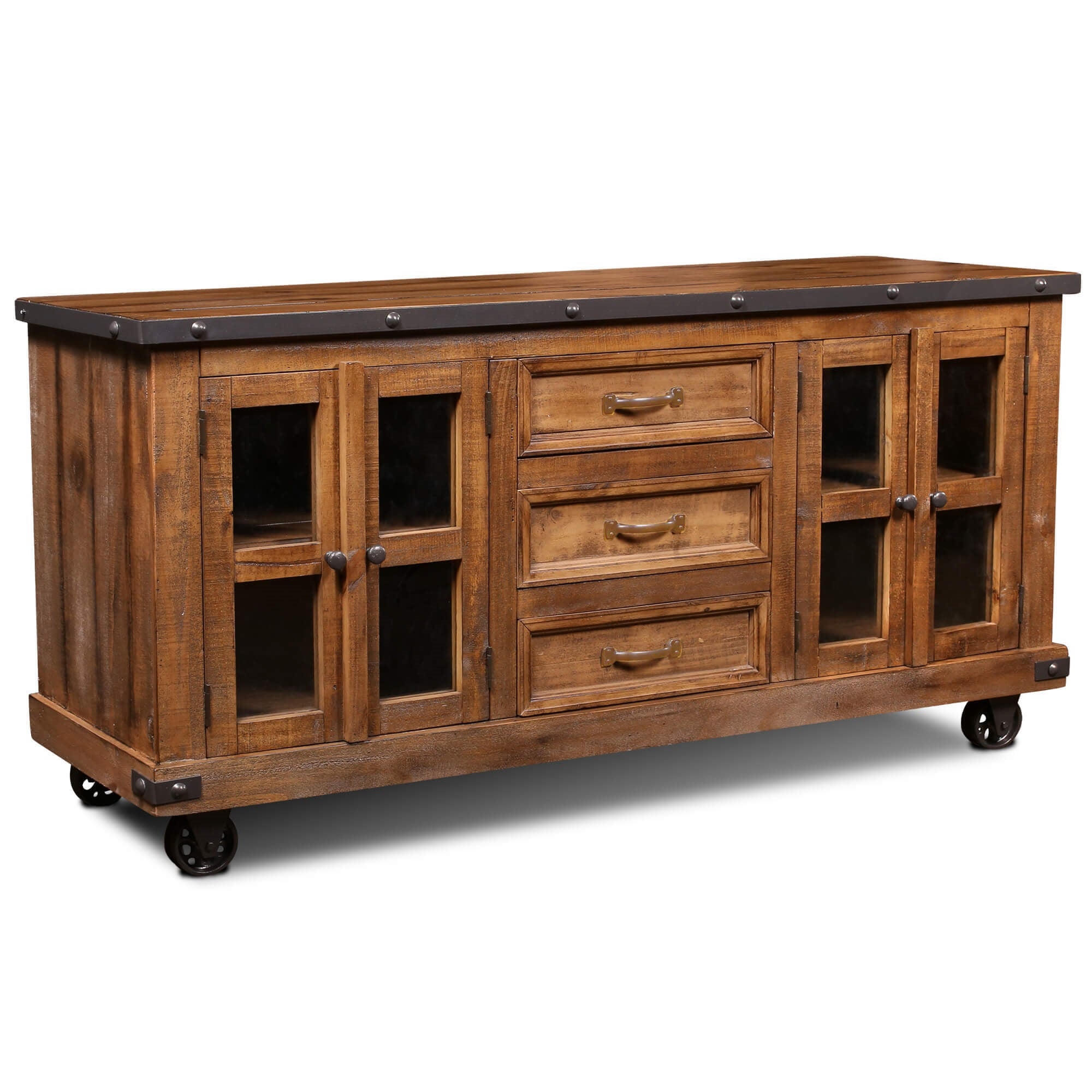 Sunset Trading Rustic City Sideboard | Wheels| Distressed