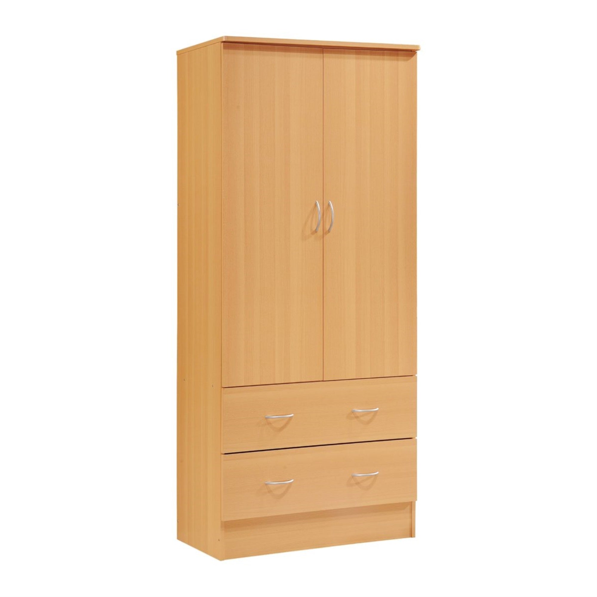 Hodedah 2-Door Armoire with 2-Drawers and Clothing Rod in Beech