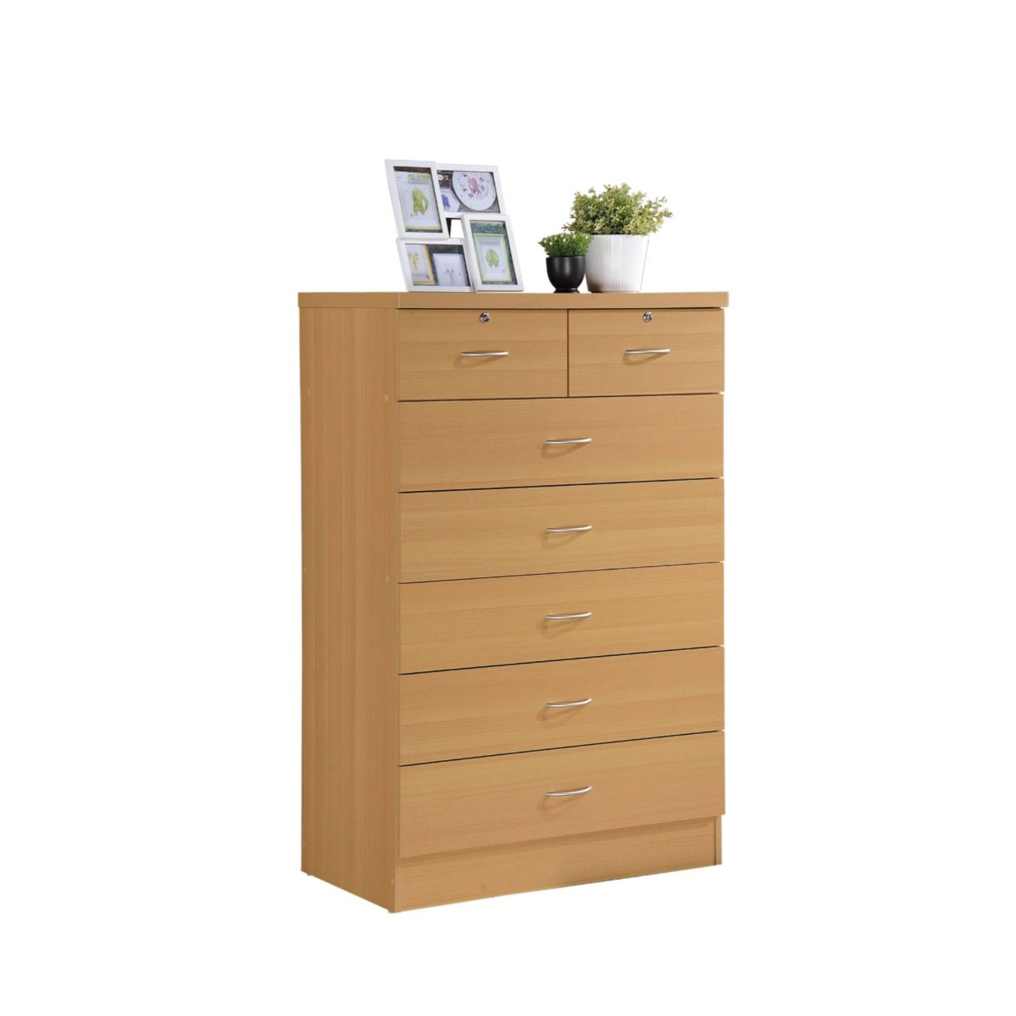 Hodedah 7-Drawer Chest With Locks On 2-Top Drawers In Beech