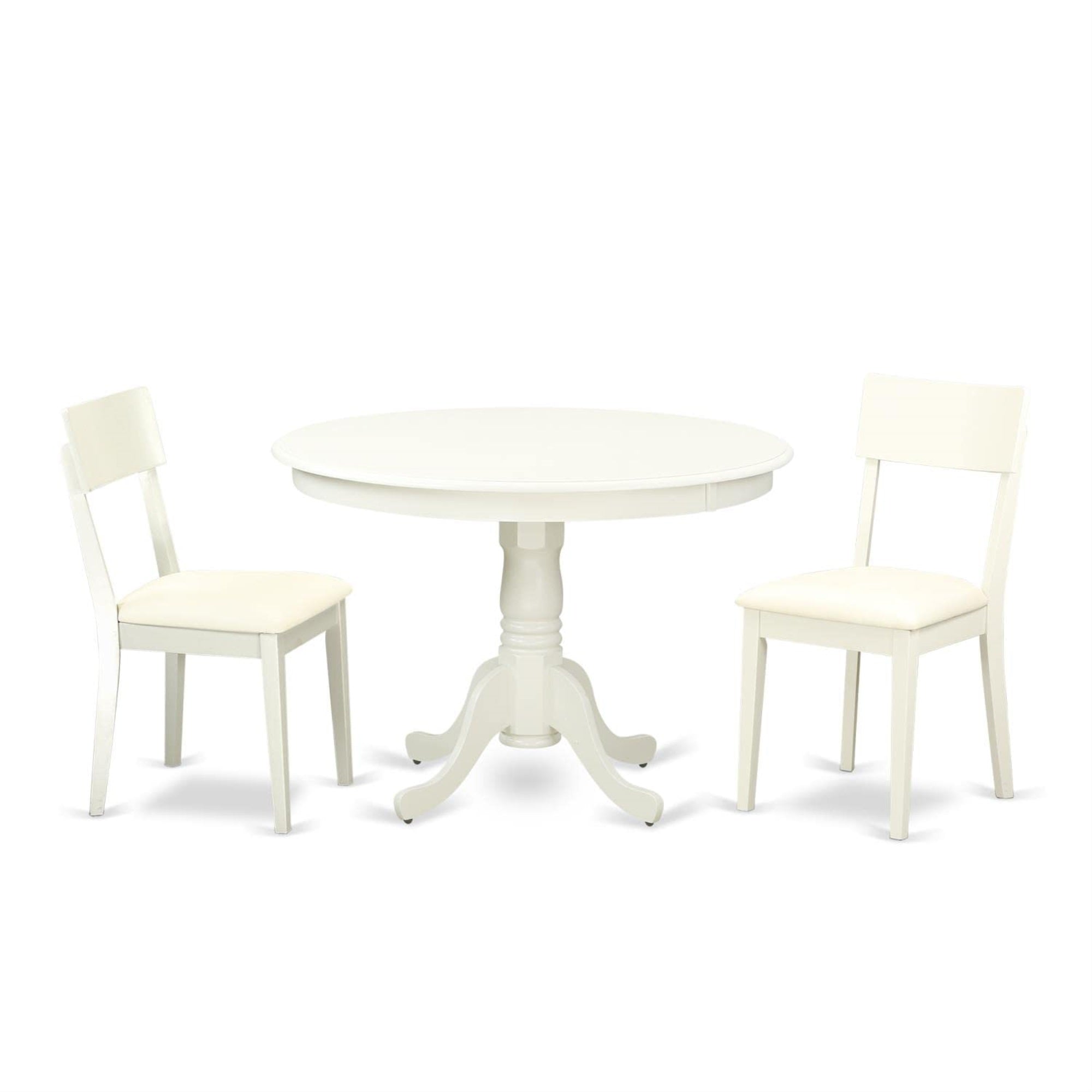 Casafoyer Hlad3-Lwh-Lc 3 Piece Dining Table Set For Small Spaces Contains A Round Dining Room Table With Pedestal And 2 Faux Leather Upholstered Chairs, 42X42 Inch, Linen White
