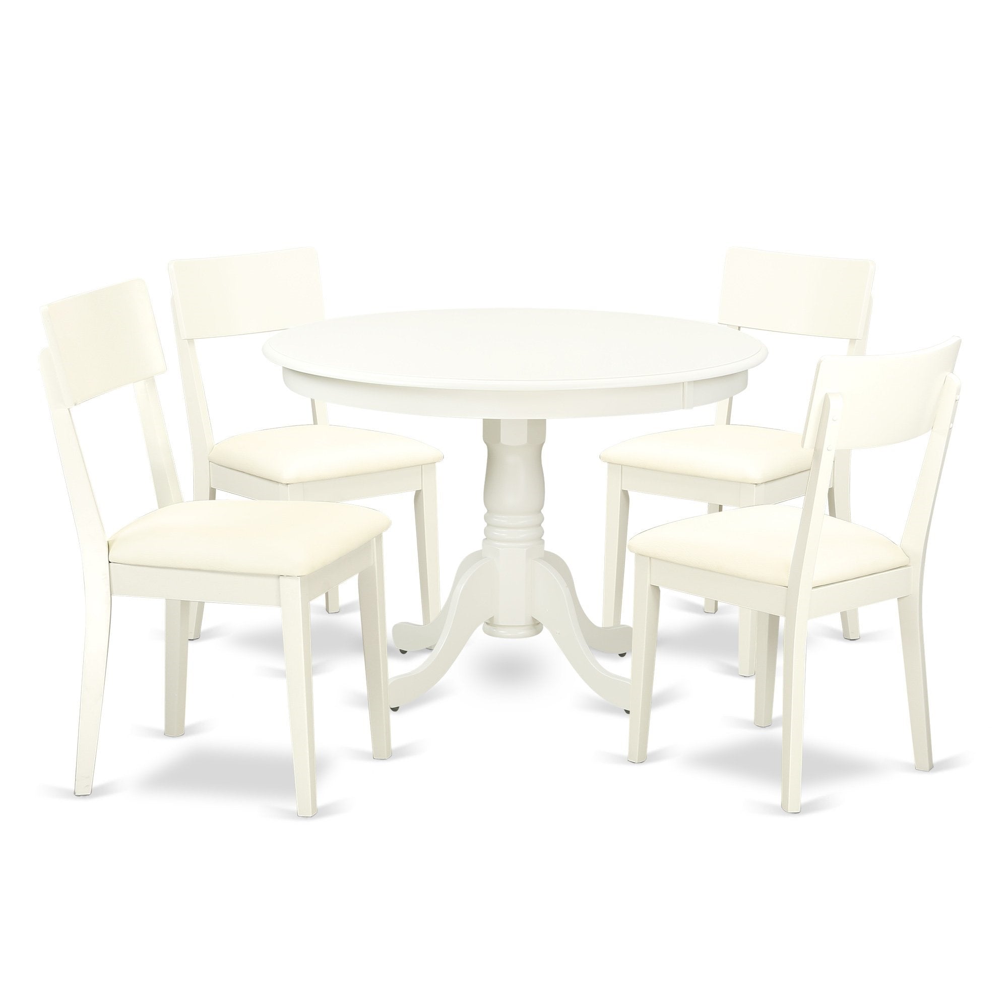Ergode 5-Piece Dining Set, Round Table With Pedestal & 4 Faux Leather Chairs, Linen White, Modern & Elegant, Easy Assembly, Suitable For Dining & Kitchen, Cozy & Versatile, High-Quality & Durable
