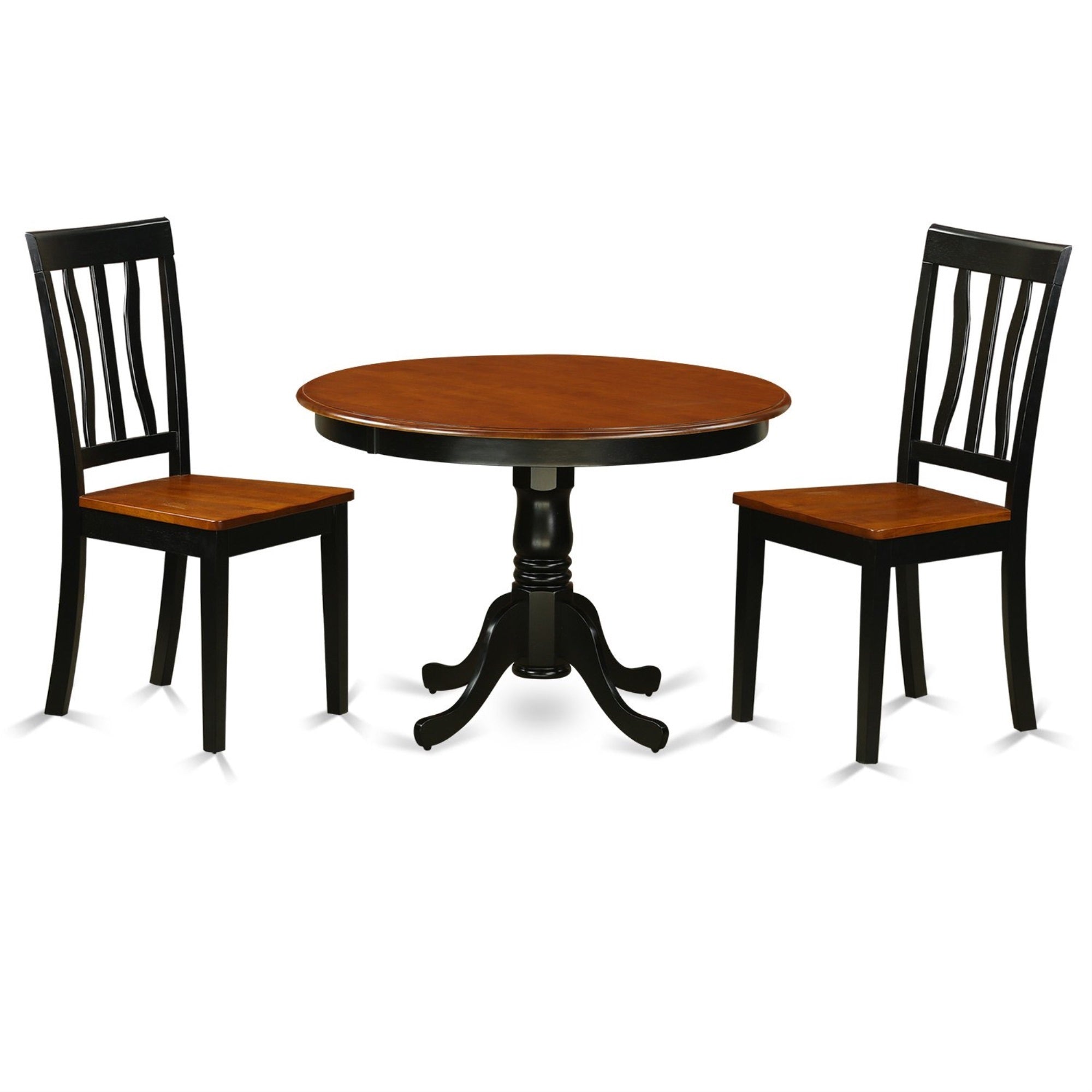 Casafoyer Hlan3-Bch-W 3 Piece Dining Table Set For Small Spaces Contains A Round Dining Room Table With Pedestal And 2 Wood Seat Chairs, 42X42 Inch, Black & Cherry