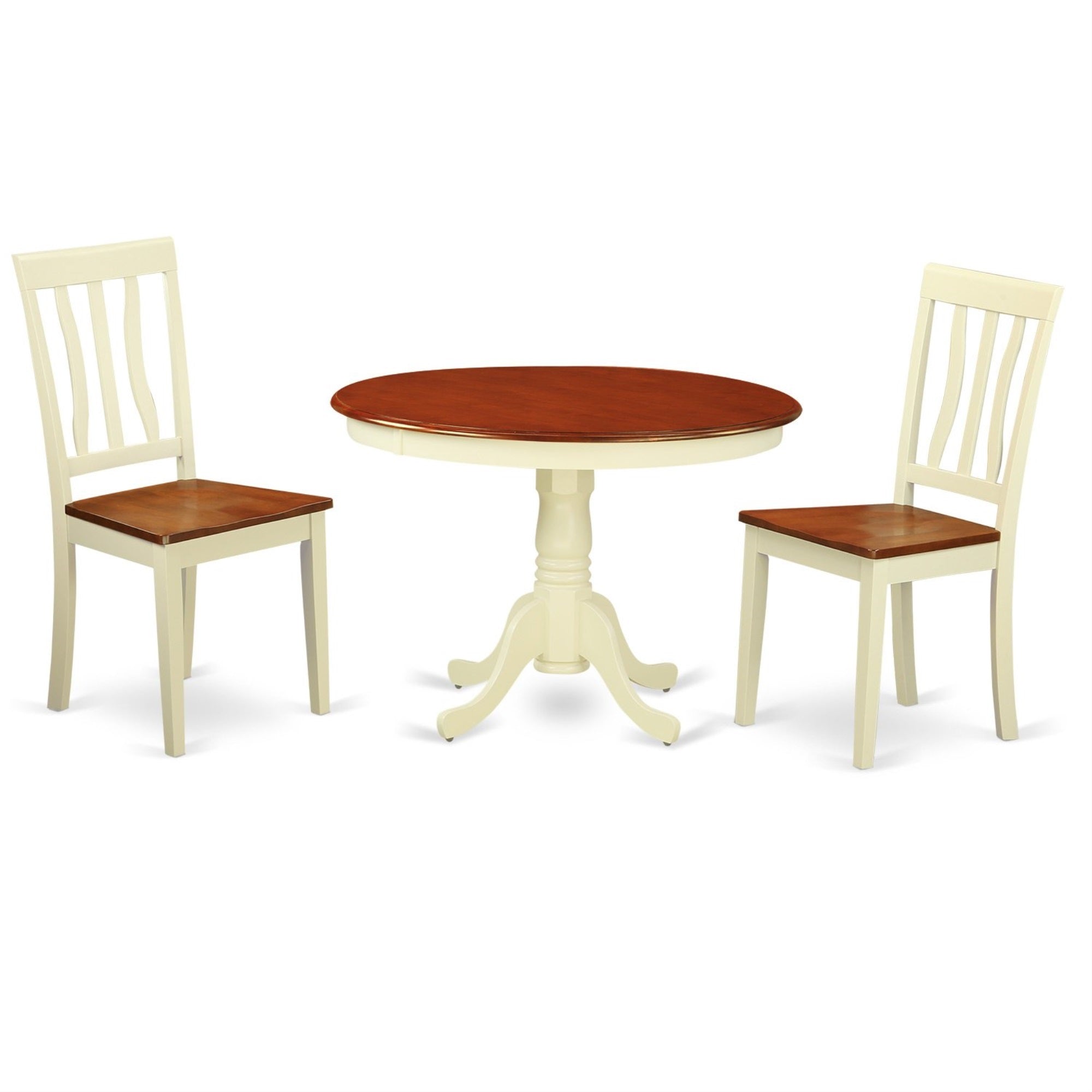 Casafoyer Hlan3-Bmk-W 3 Piece Kitchen Table & Chairs Set Contains A Round Dining Room Table With Pedestal And 2 Dining Chairs, 42X42 Inch, Buttermilk & Cherry