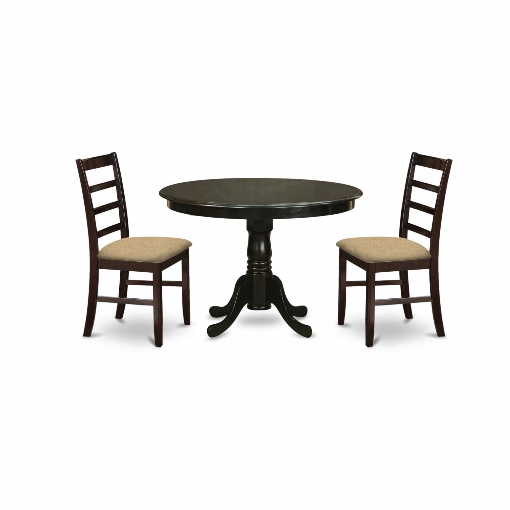 Casafoyer Hlan3-Cap-C 3 Piece Dining Table Set For Small Spaces Contains A Round Dining Room Table With Pedestal And 2 Linen Fabric Upholstered Chairs, 42X42 Inch, Cappuccino