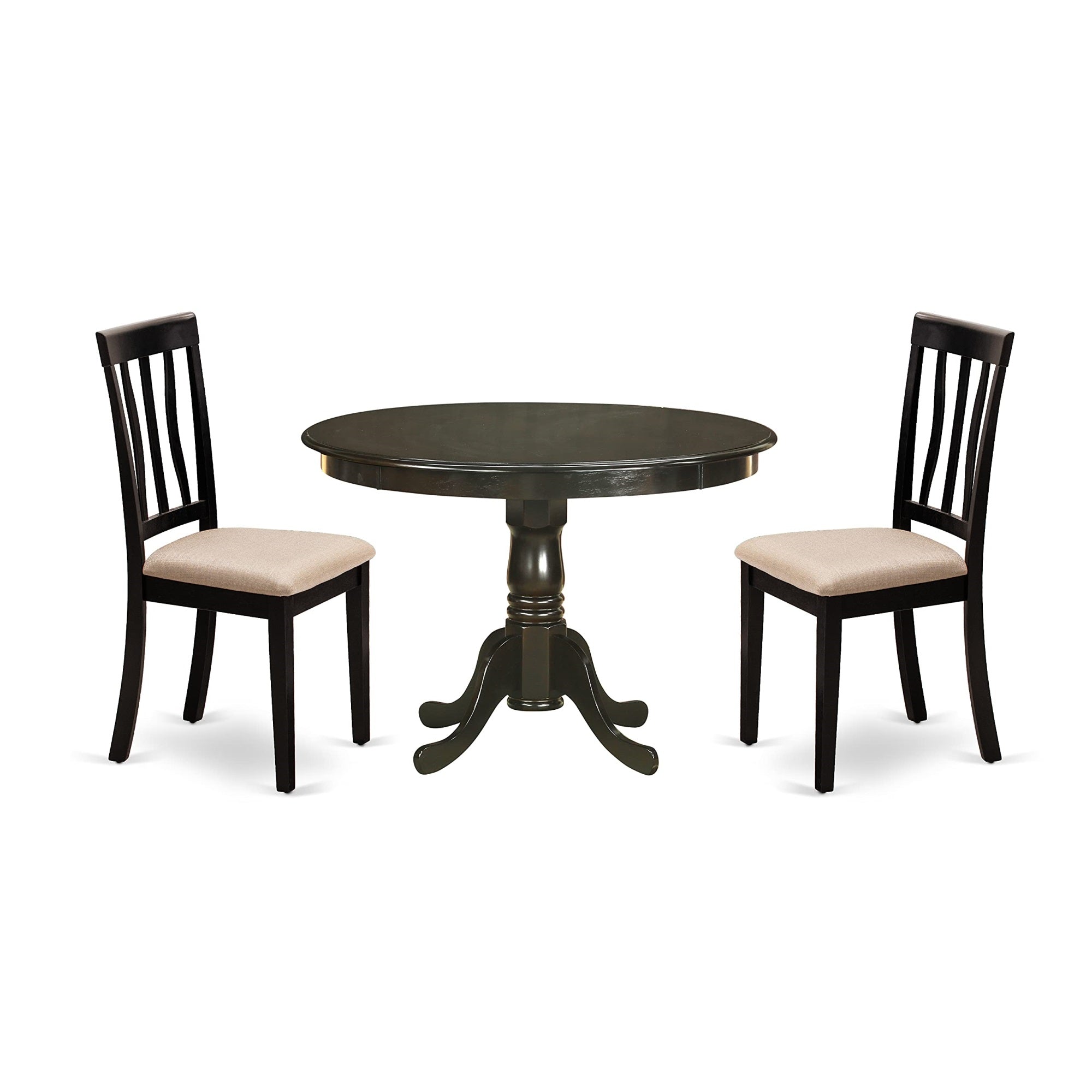 East West Furniture Hlan3-Cap-C 3 Piece Dining Table Set For Small Spaces Contains A Round Dining Room Table With Pedestal And 2 Linen Fabric Upholstered Chairs, 42X42 Inch, Cappuccino