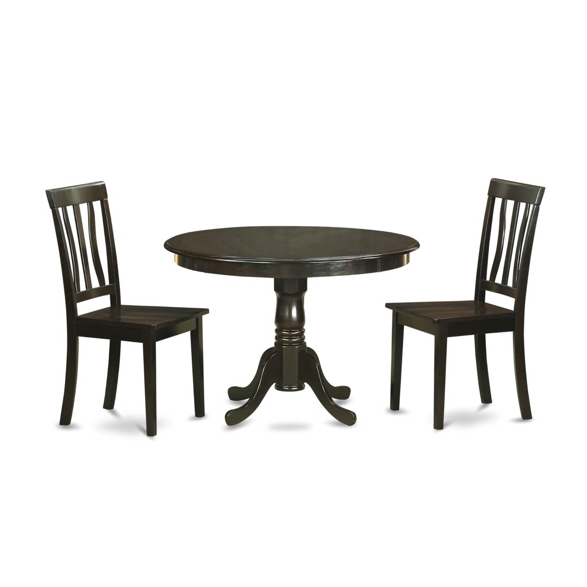 East West Furniture Hlan3-Cap-W 3 Piece Dining Room Furniture Set Contains A Round Kitchen Table With Pedestal And 2 Dining Chairs, 42X42 Inch, Cappuccino