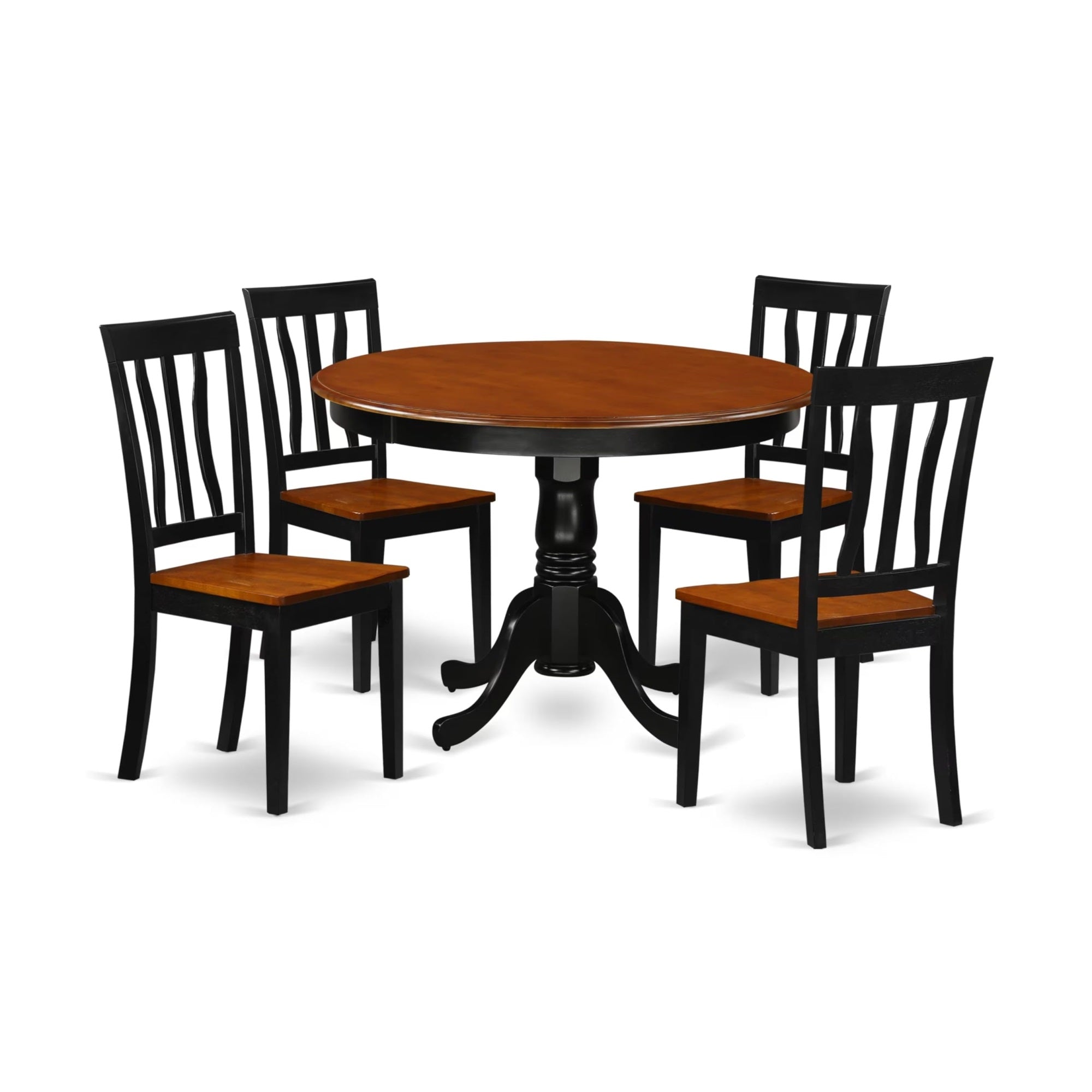 Casafoyer Hlan5-Bch-W 5 Piece Dining Table Set For 4 Includes A Round Kitchen Table With Pedestal And 4 Dining Room Chairs, 42X42 Inch, Black & Cherry