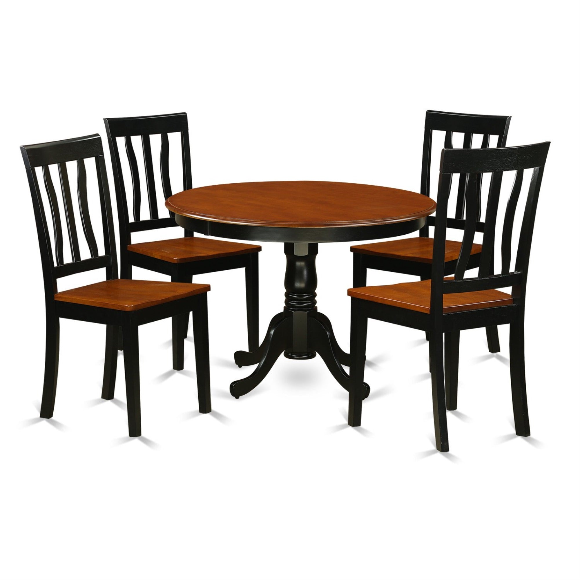 East West Furniture Hlan5-Bch-W 5 Piece Dining Table Set For 4 Includes A Round Kitchen Table With Pedestal And 4 Dining Room Chairs, 42X42 Inch, Black & Cherry