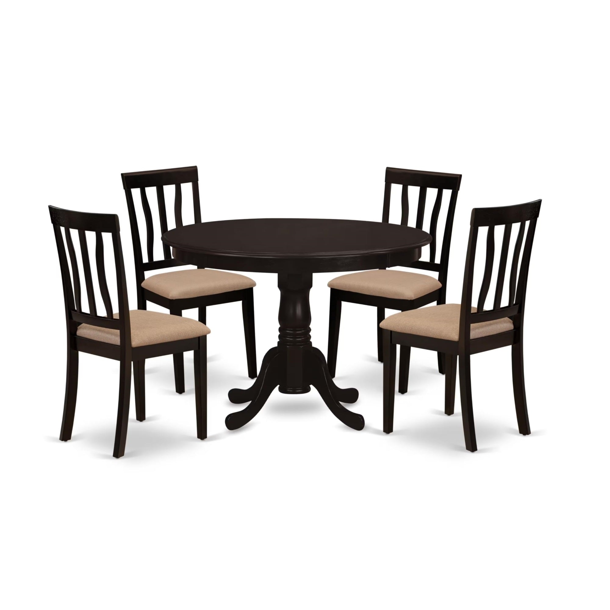 Casafoyer Hlan5-Cap-C 5 Piece Kitchen Table Set For 4 Includes A Round Dining Table With Pedestal And 4 Linen Fabric Dining Room Chairs, 42X42 Inch, Cappuccino
