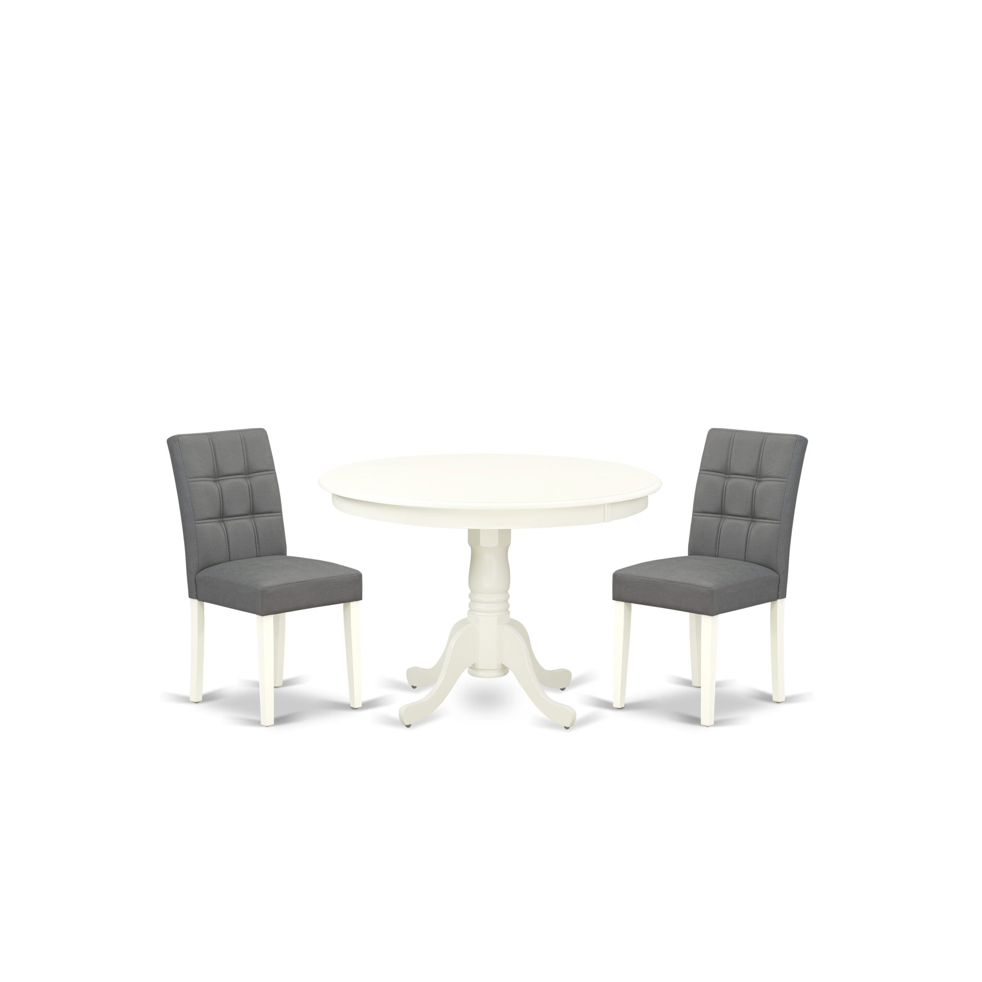 East West Furniture Hlas3-Lwh-41 3 Piece Dinner Table Set Consists A Modern Table And 2 Platinum Gray Faux Leather Kitchen Chairs With Stylish Back- Linen White Finish