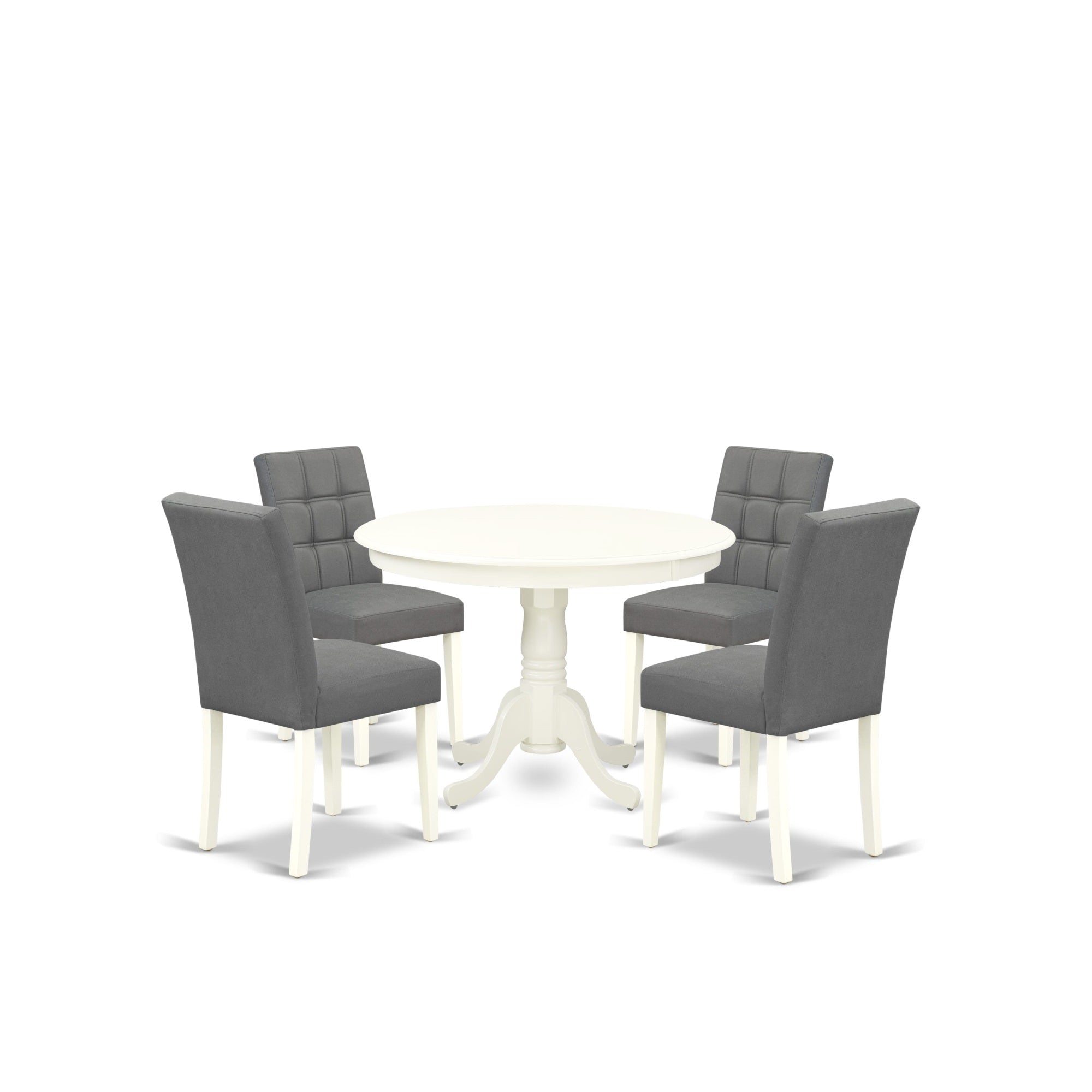 East West Furniture Hlas5-Lwh-41 5 Piece Kitchen Table Set Contain A Wooden Table And 4 Platinum Gray Faux Leather Dining Chairs With Stylish Back- Linen White Finish